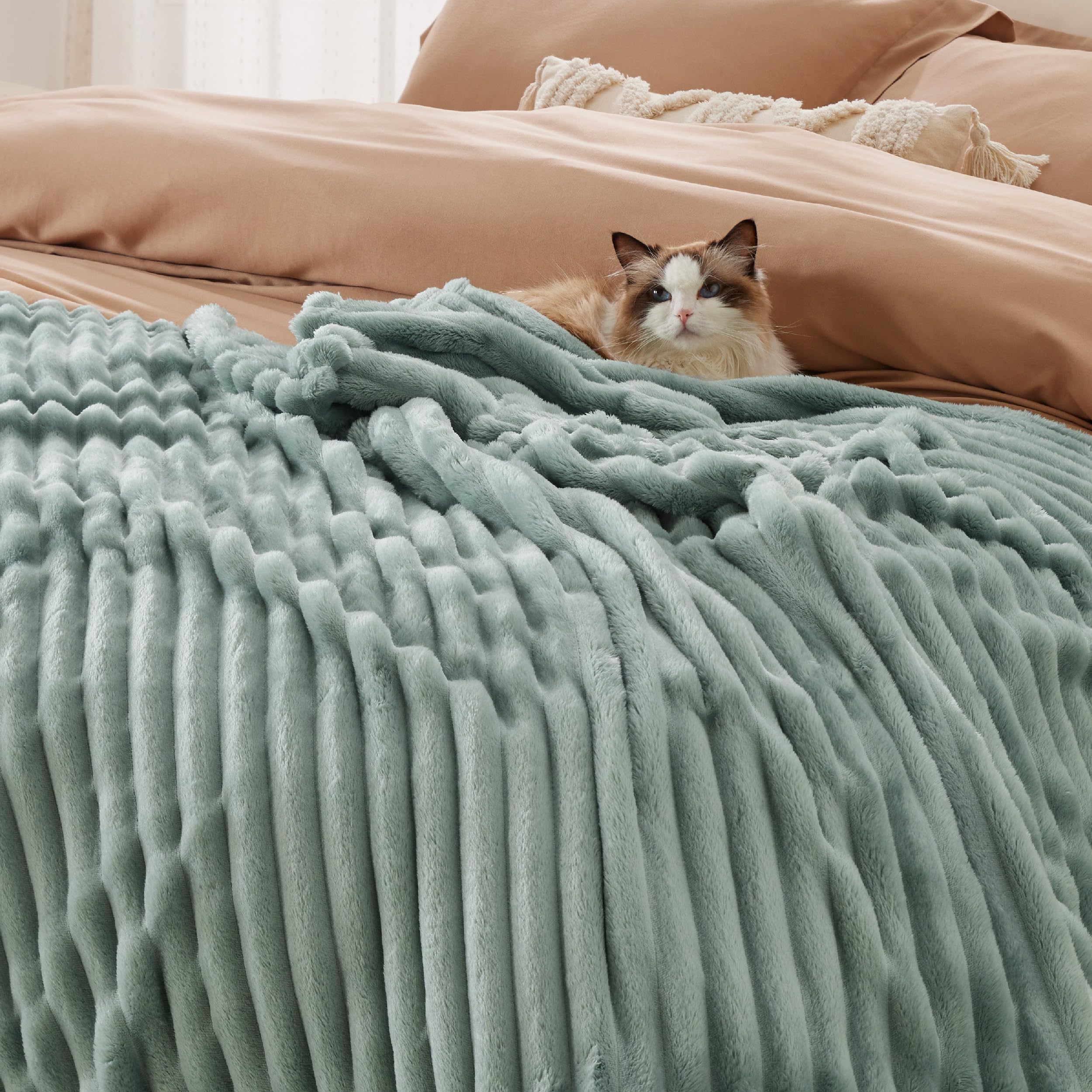 Foto 4 | Manta Bedsure Gentlesoft, Forro Polar De Franela, Tamaño Queen, Color Verde Salvia - Venta Internacional.