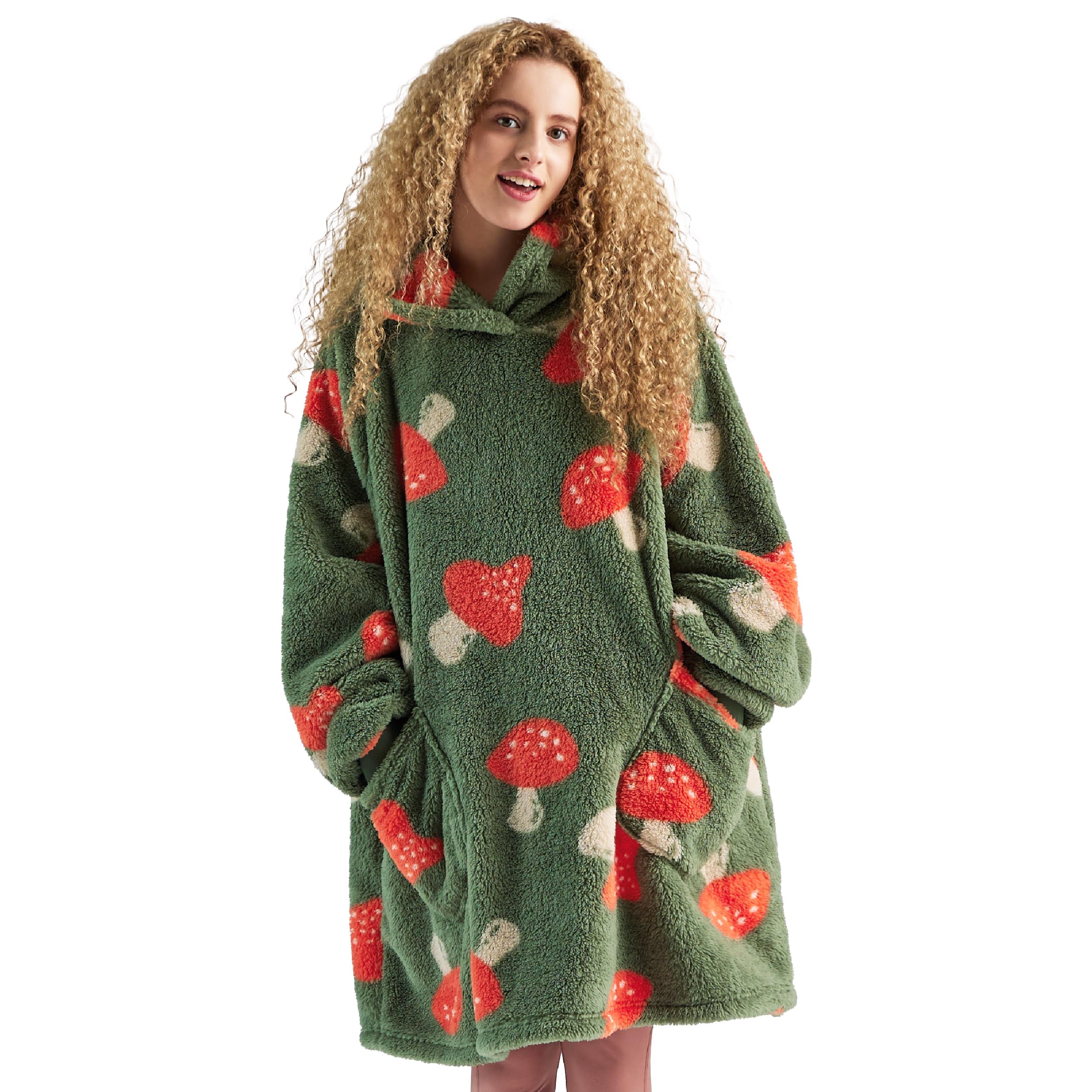 Foto 1 | Manta Portátil Con Capucha Bedsure Con Estampado De Hongos, Color Verde Oscuro - Venta Internacional.