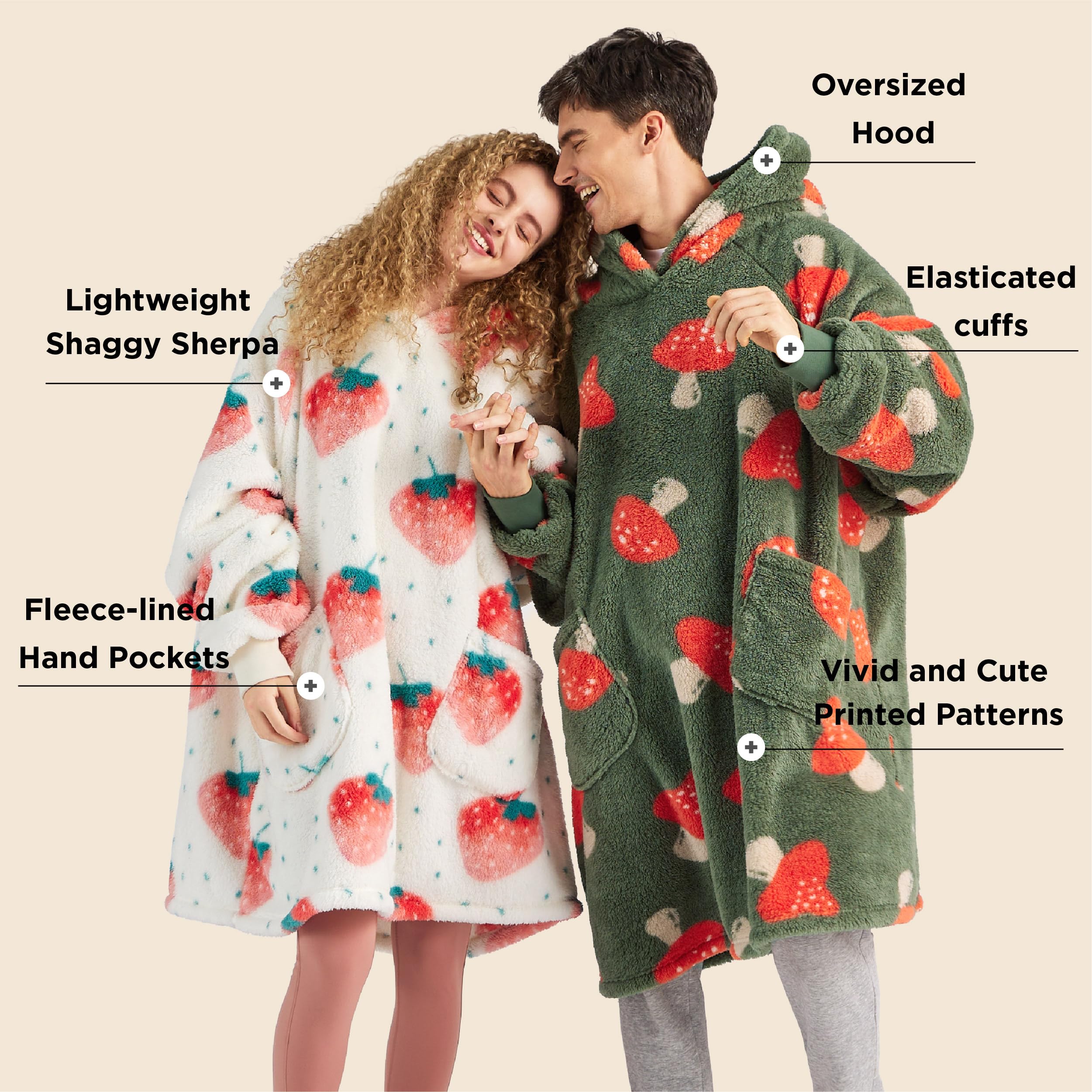 Foto 2 | Manta Portátil Con Capucha Bedsure Con Estampado De Hongos, Color Verde Oscuro - Venta Internacional.