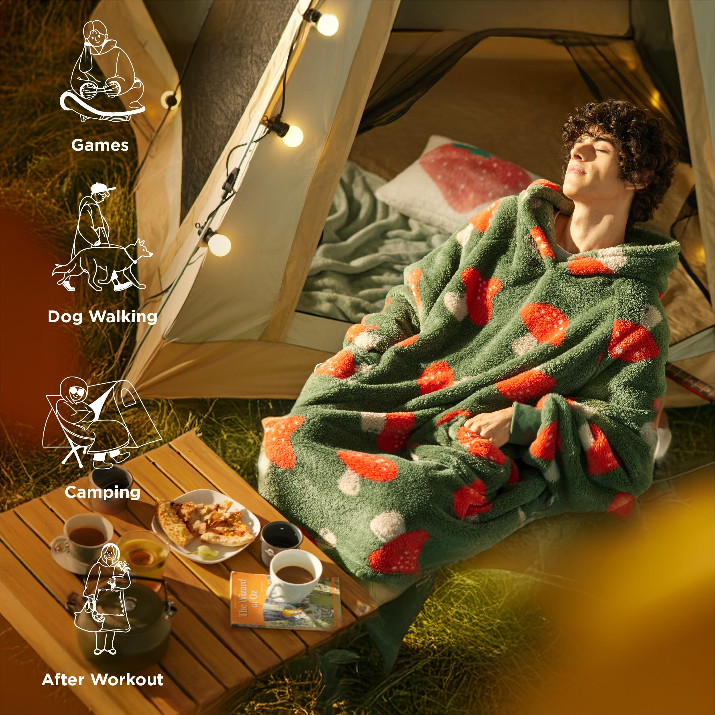 Foto 6 pulgar | Manta Portátil Con Capucha Bedsure Con Estampado De Hongos, Color Verde Oscuro - Venta Internacional.