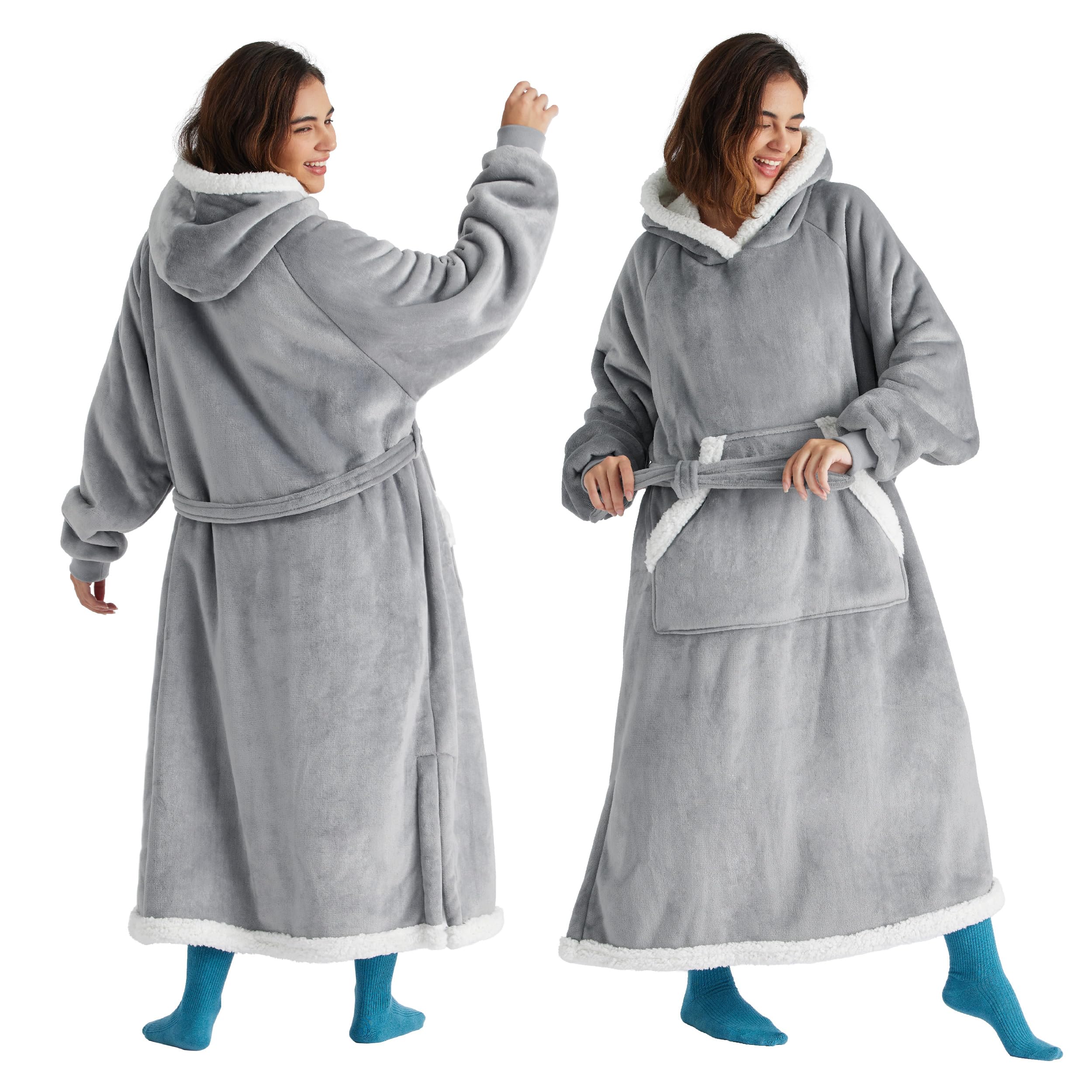 Foto 2 pulgar | Manta Portátil Con Capucha Bedsure Long Sherpa, Gris Cálido - Venta Internacional.