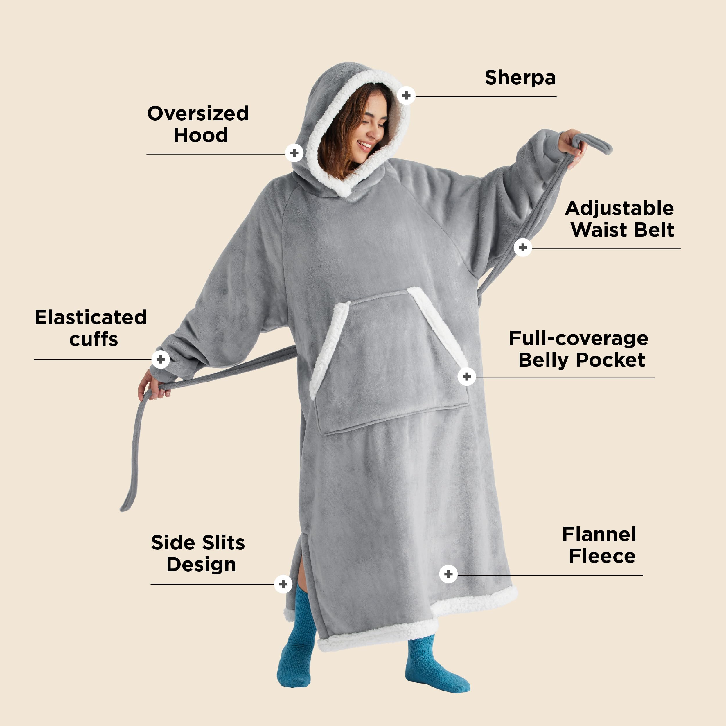 Foto 3 pulgar | Manta Portátil Con Capucha Bedsure Long Sherpa, Gris Cálido - Venta Internacional.