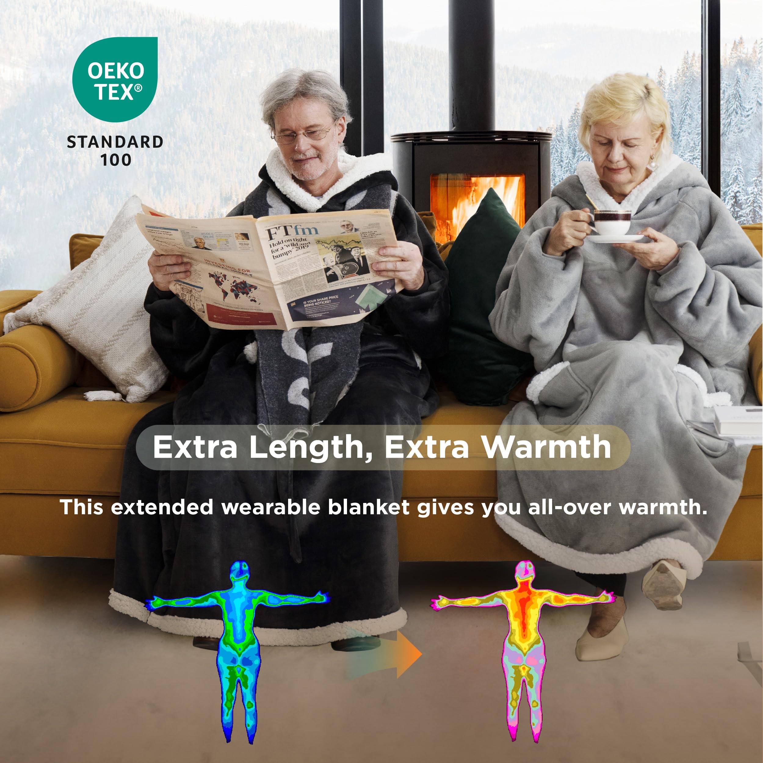 Foto 4 | Manta Portátil Con Capucha Bedsure Long Sherpa, Gris Cálido - Venta Internacional.