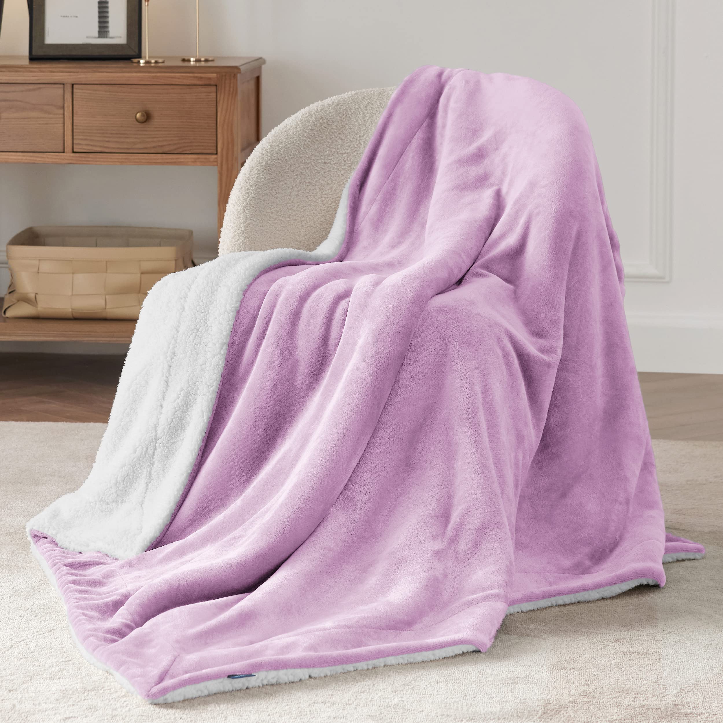 Foto 4 pulgar | Manta Bedsure Sherpa De Forro Polar, Tamaño Doble, Lila - Venta Internacional.