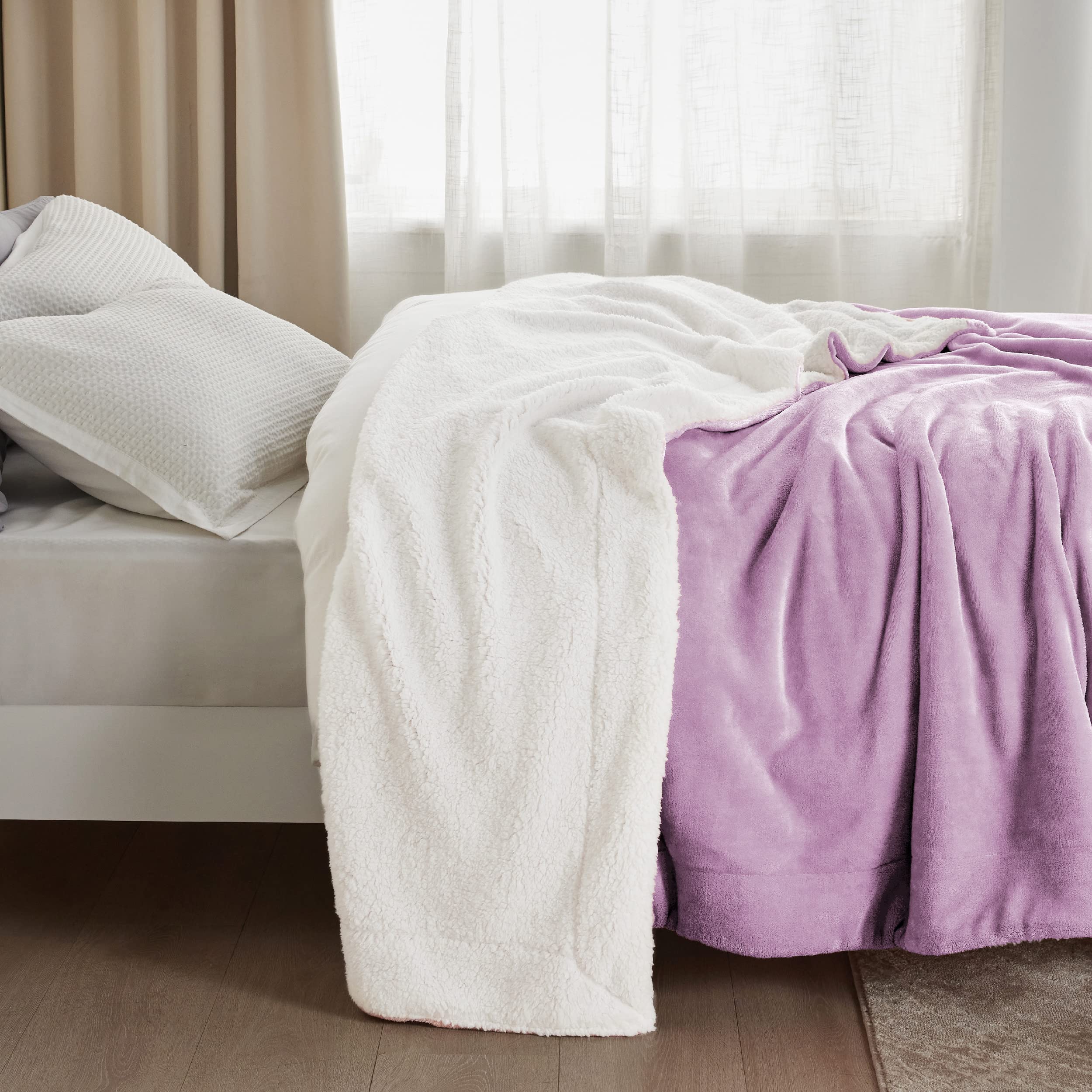 Foto 6 pulgar | Manta Bedsure Sherpa De Forro Polar, Tamaño Doble, Lila - Venta Internacional.