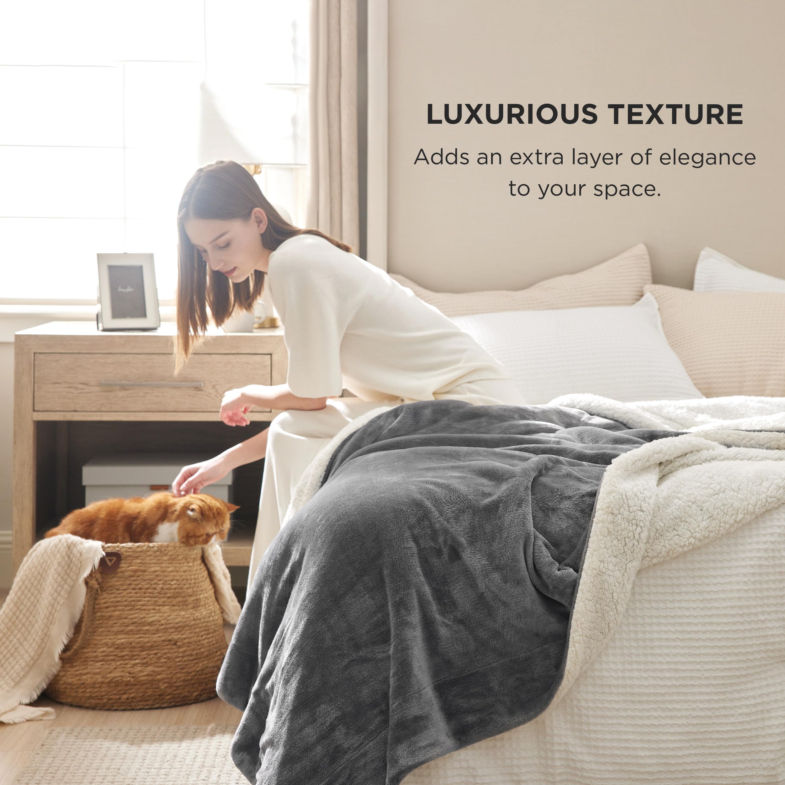 Foto 3 | Manta Bedsure Sherpa De Forro Polar, Tamaño Queen, 220 G/m², Color Gris Invierno - Venta Internacional.