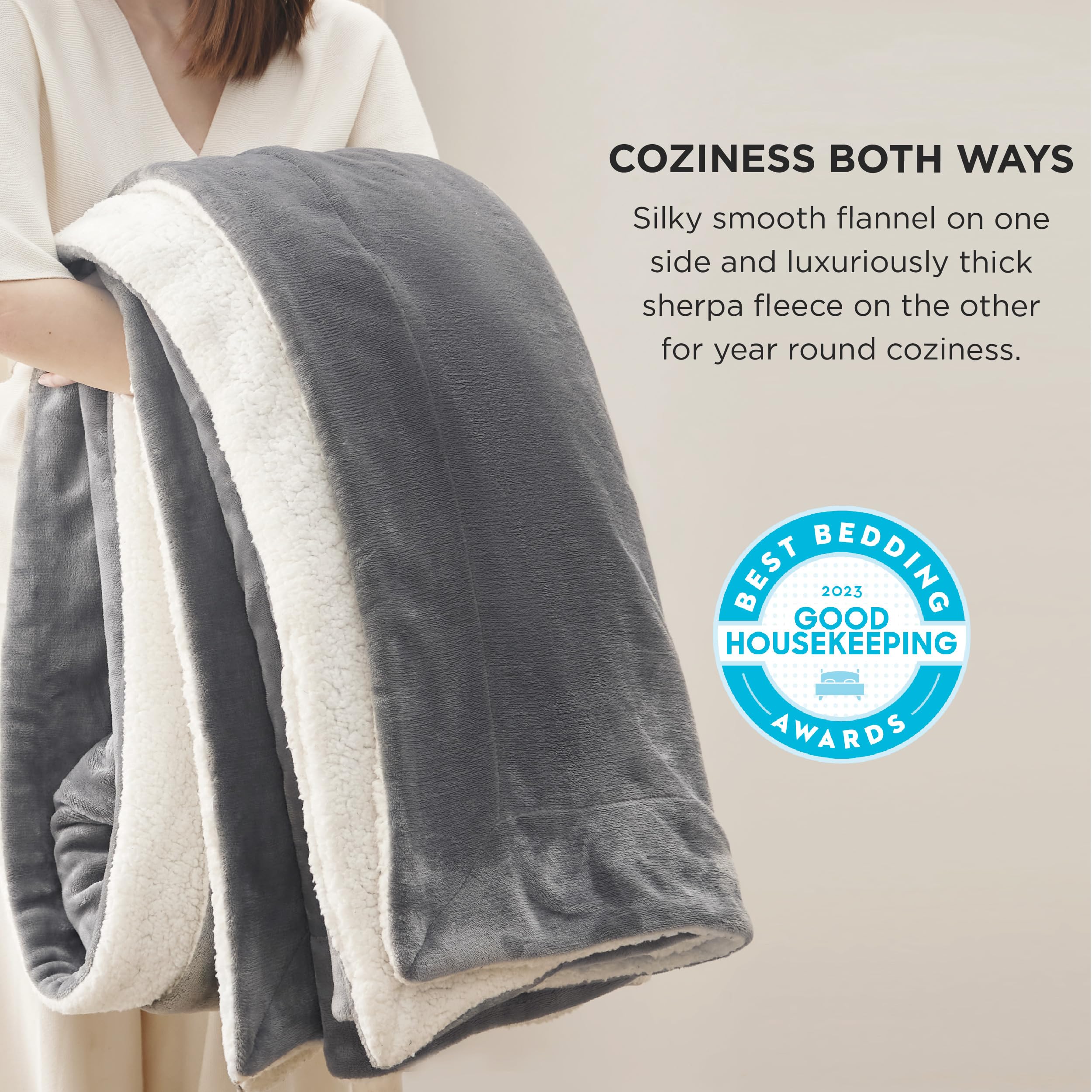 Foto 4 | Manta Bedsure Sherpa De Forro Polar, Tamaño Queen, 220 G/m², Color Gris Invierno - Venta Internacional.