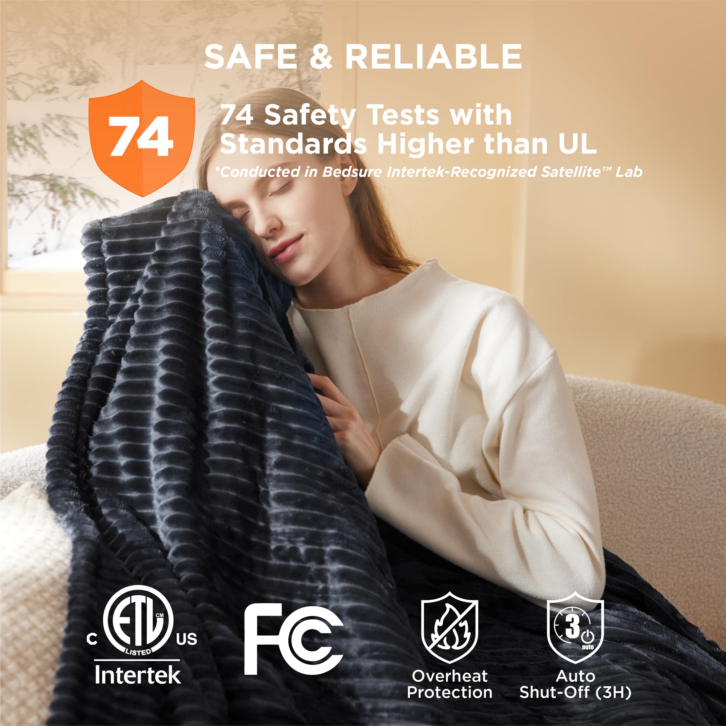 Foto 7 pulgar | Manta Eléctrica Bedsure con Calefacción 50 X 60 Pulgadas Franela Negra - Venta Internacional