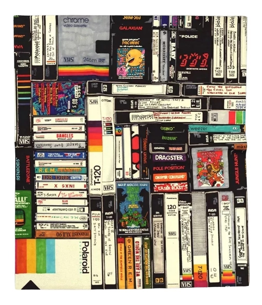 Frazada Vintage Cassettes, Vhs Games Retro Manta Individual