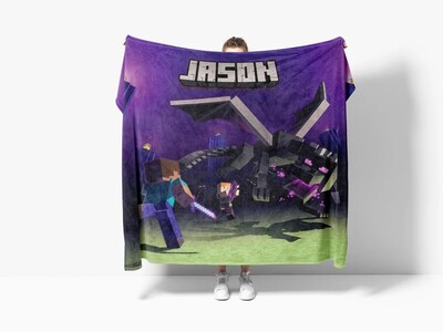 Foto 2 | Minecraft Videojuego Niños Cobija Frazada Manta Con Nombre
