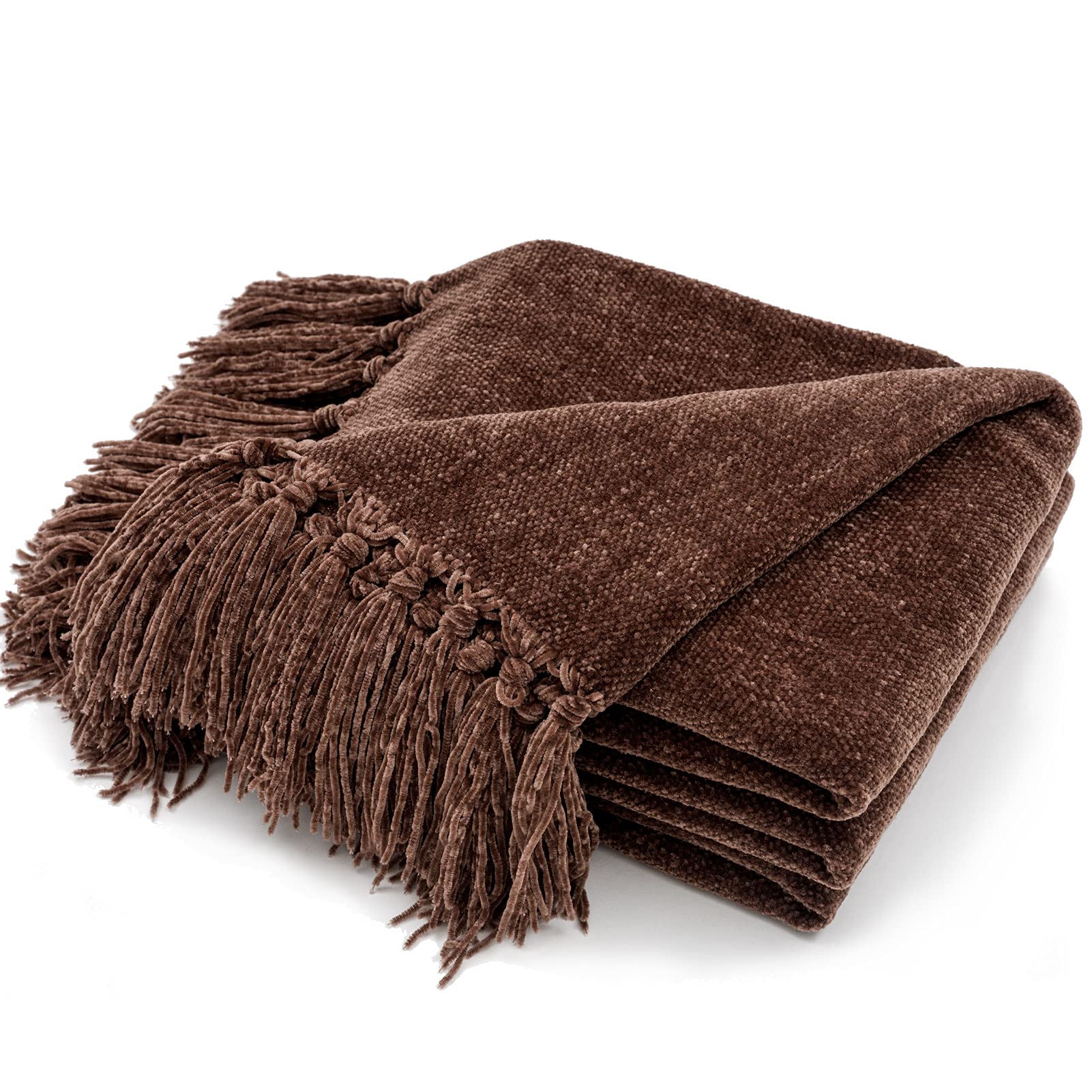 Manta Recyco De Felpilla Suave Y Acogedora Con Flecos, Color Marrón - Venta Internacional.