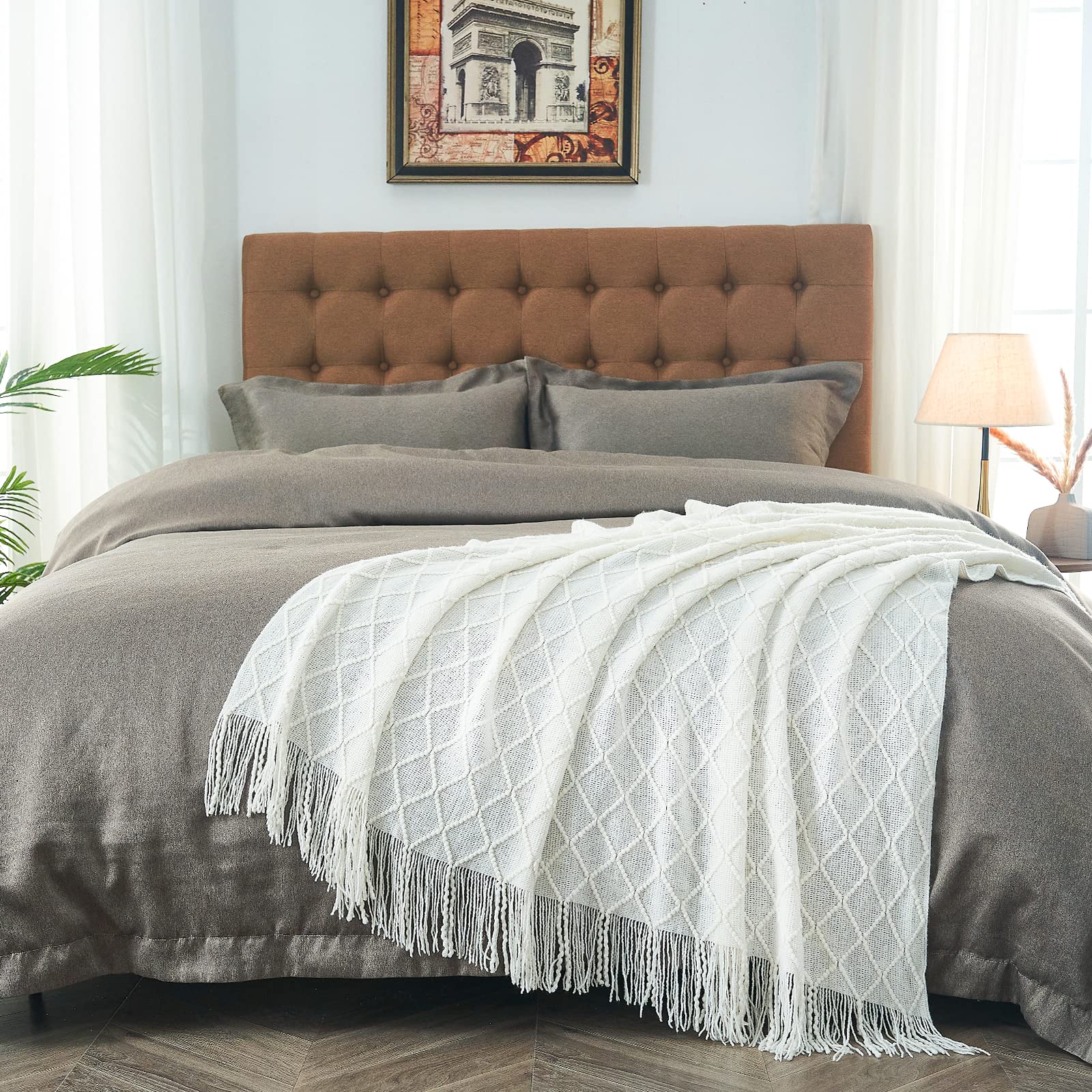 Foto 4 pulgar | Manta Tejida A Mano Para Sofá Y Cama, Color Blanquecino - Venta Internacional.