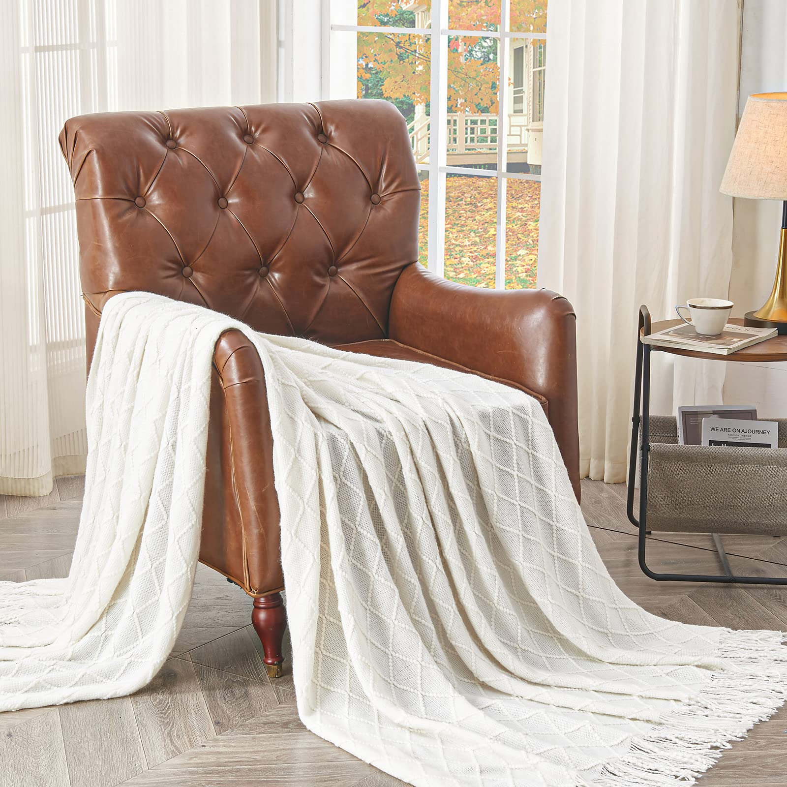 Foto 5 | Manta Tejida A Mano Para Sofá Y Cama, Color Blanquecino - Venta Internacional.