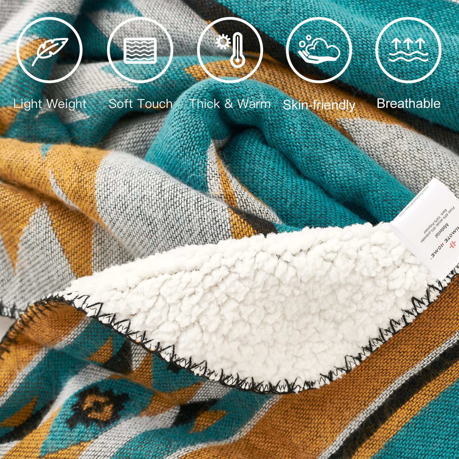 Foto 5 pulgar | Manta Horimote Home Con Forro De Sherpa Con Estampado Azteca - Venta Internacional.
