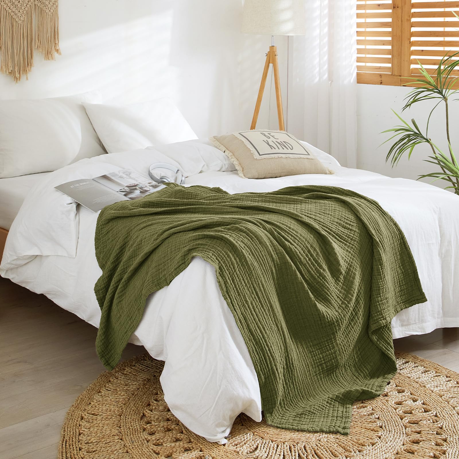 Foto 6 | Manta Phf De Muselina 100% Algodón De 4 Capas, Color Verde Oliva - Venta Internacional.