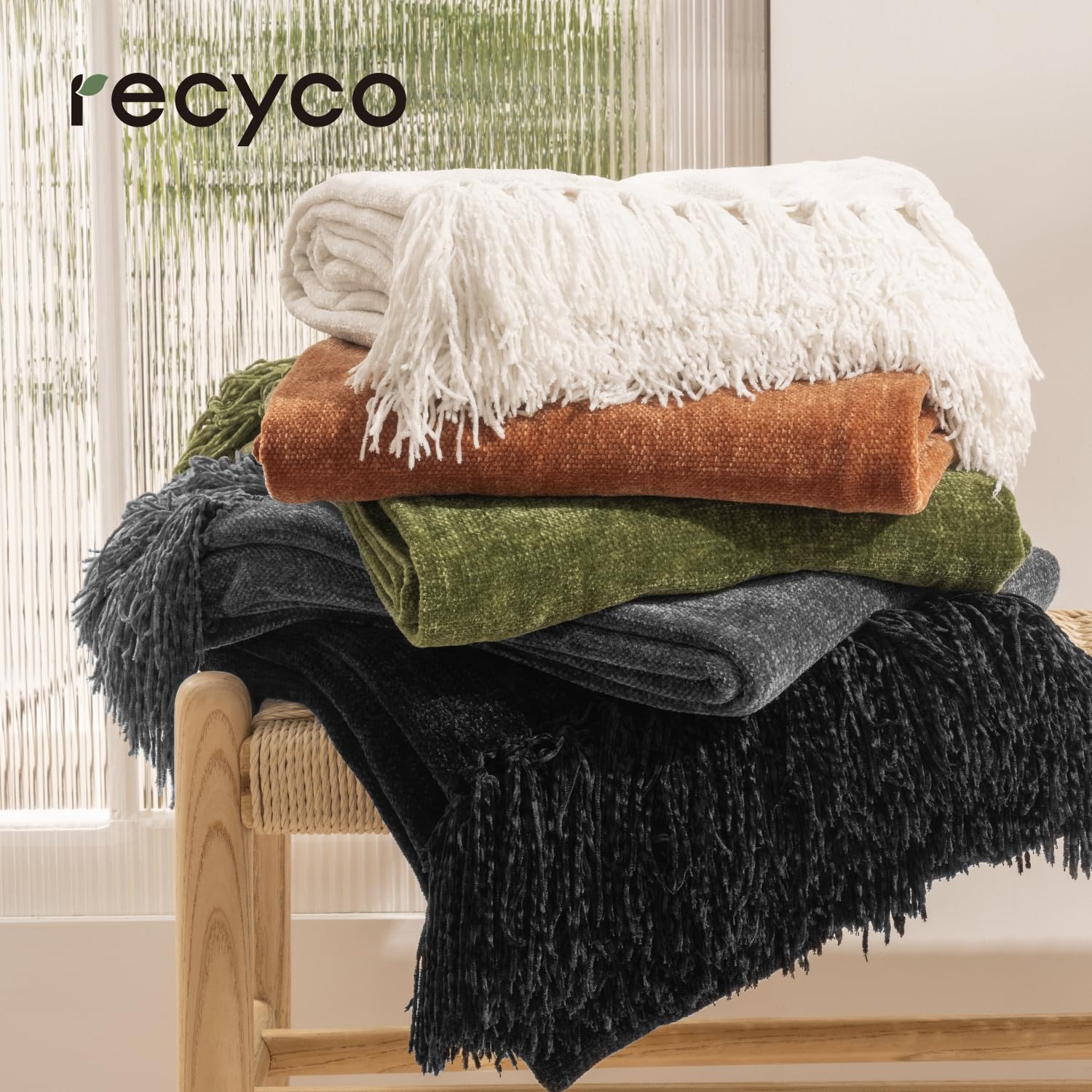 Foto 6 | Manta Recyco De Felpilla Suave Y Acogedora Con Flecos - Venta Internacional.