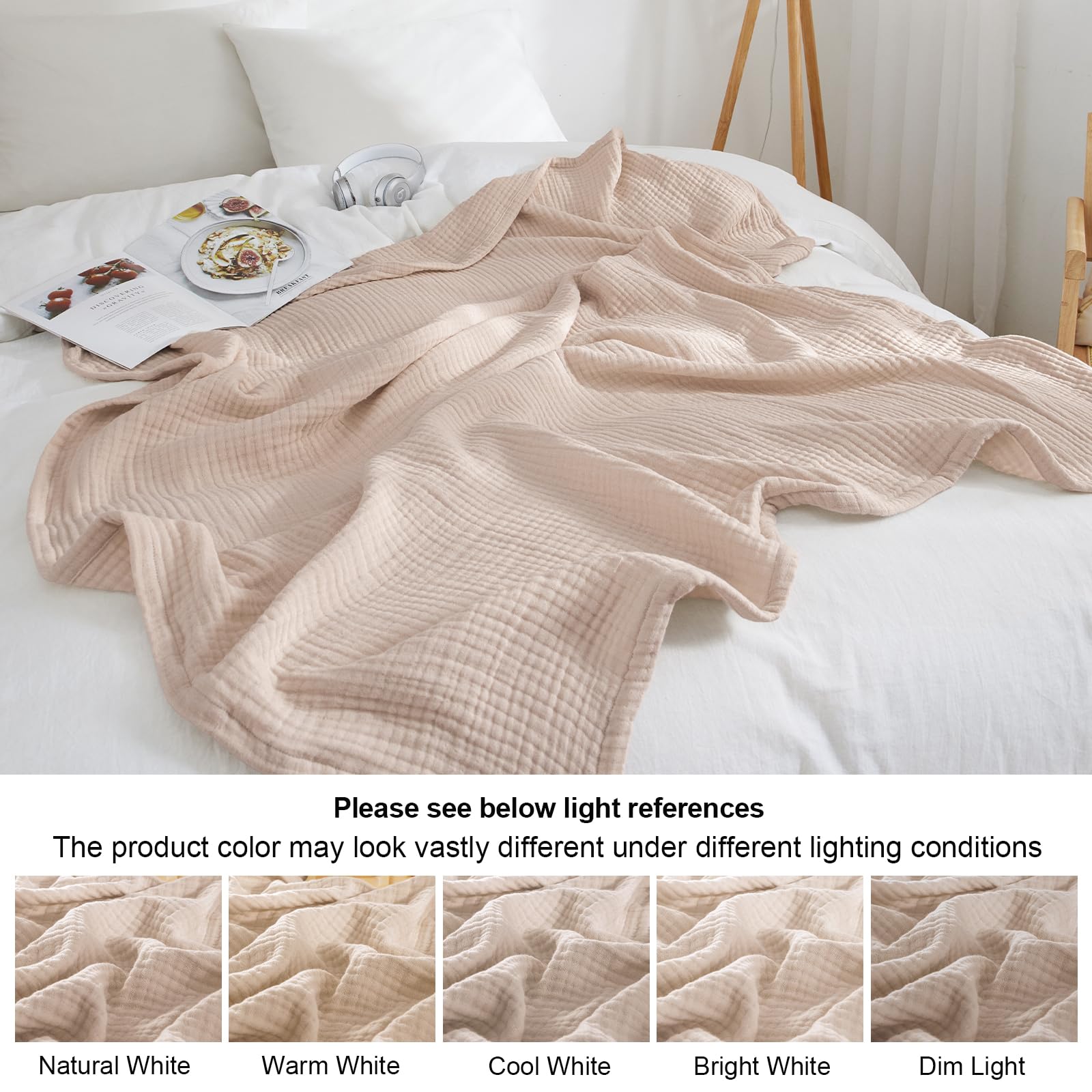 Foto 7 | Manta Phf, 100% Muselina De Algodón, 4 Capas, Rosa Claro, 125 X 150 Cm - Venta Internacional.