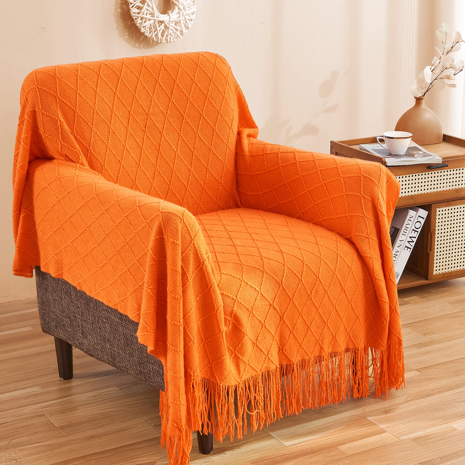 Foto 5 pulgar | Manta En La Mano, Tejida En Naranja Quemado Otoñal, Talla Doble - Venta Internacional.