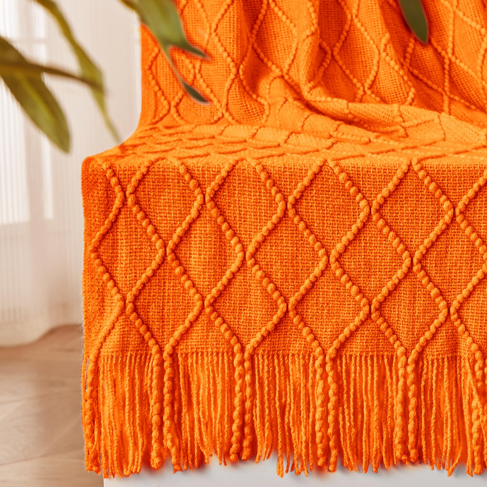 Foto 6 | Manta En La Mano, Tejida En Naranja Quemado Otoñal, Talla Doble - Venta Internacional.
