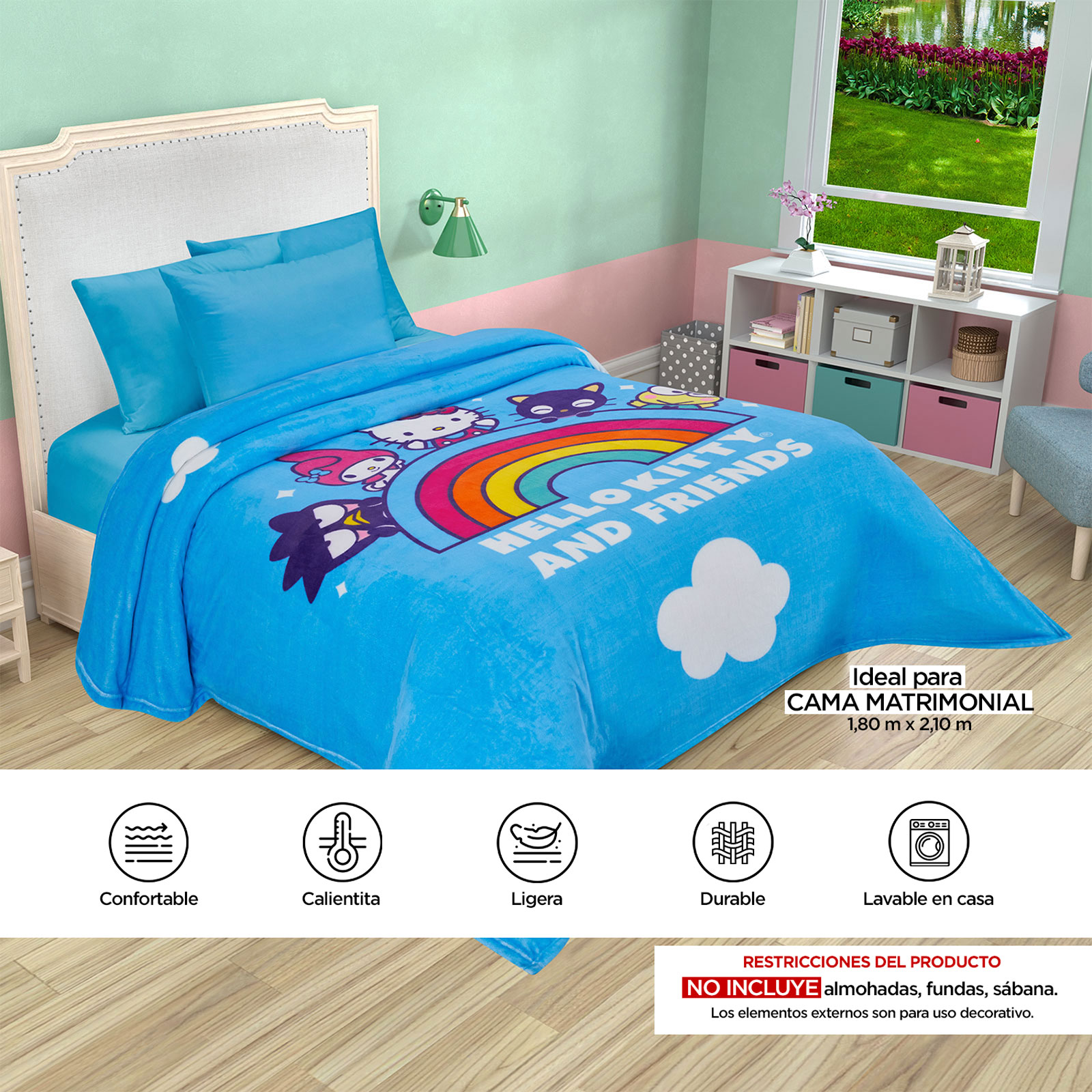 Foto 7 pulgar | Cobertor Serenity Matrimonial Hello Kitty Friends