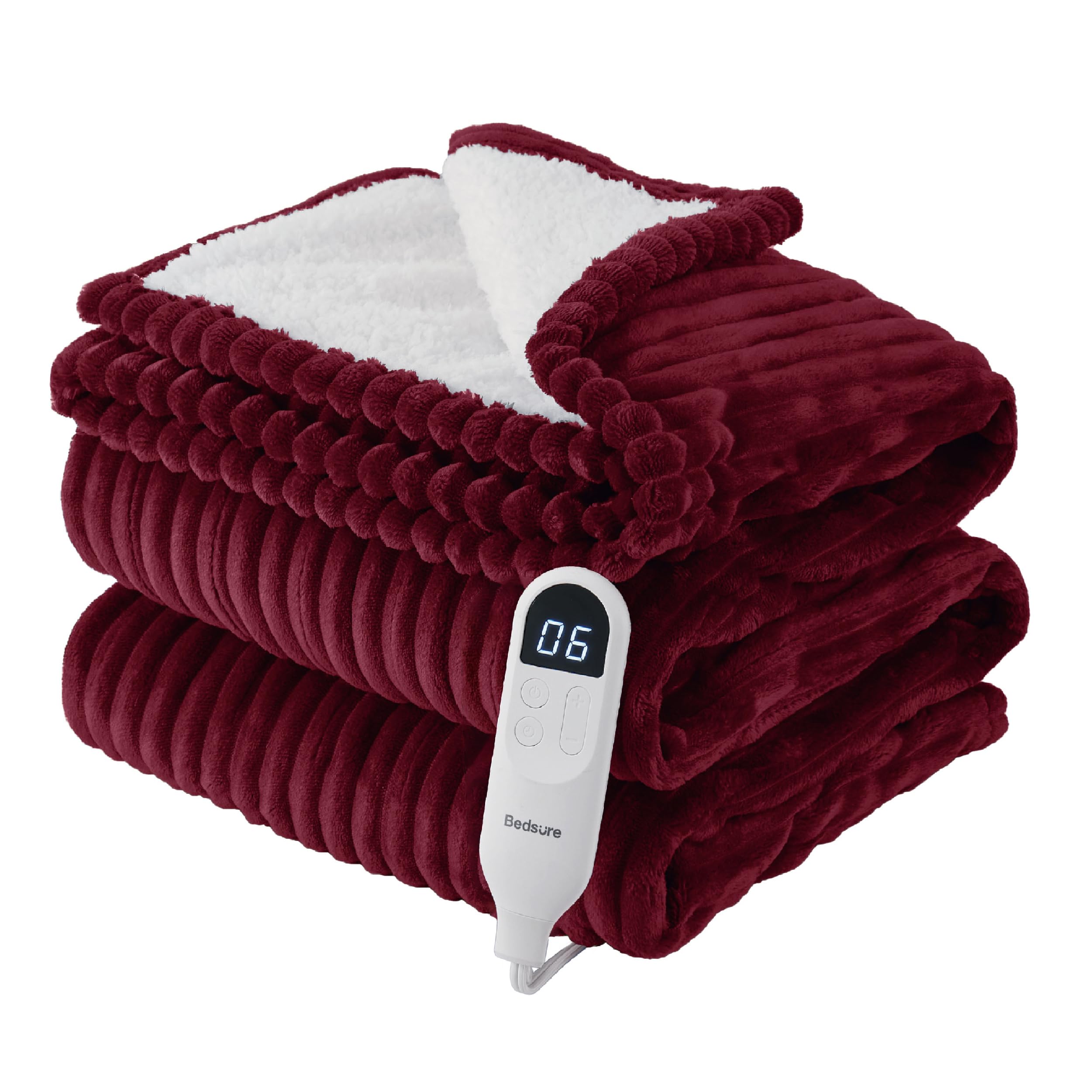 Foto 1 | Manta Eléctrica Bedsure Twin, Suave Franela Acanalada, Color Burdeos - Venta Internacional.