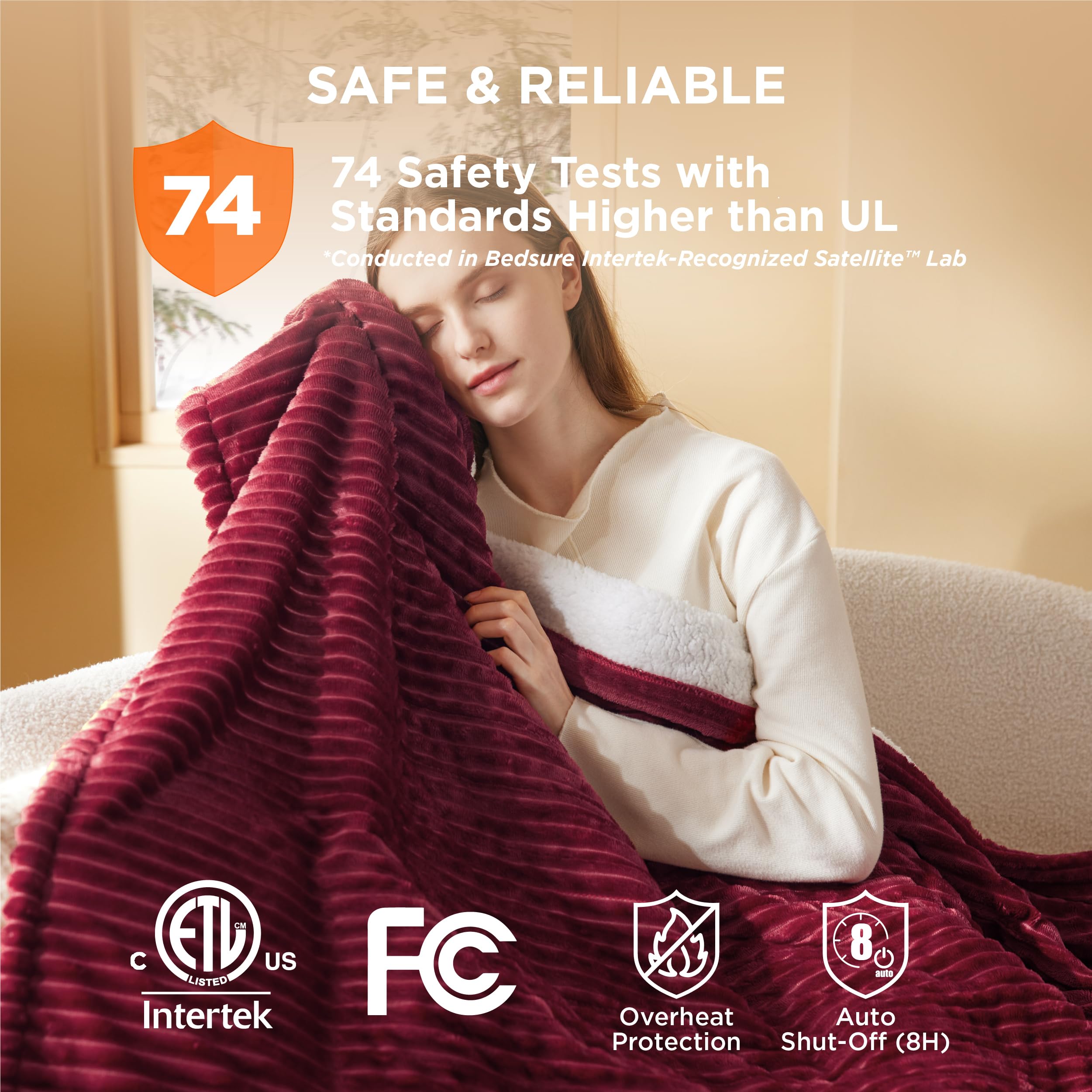 Foto 6 | Manta Eléctrica Bedsure Twin, Suave Franela Acanalada, Color Burdeos - Venta Internacional.