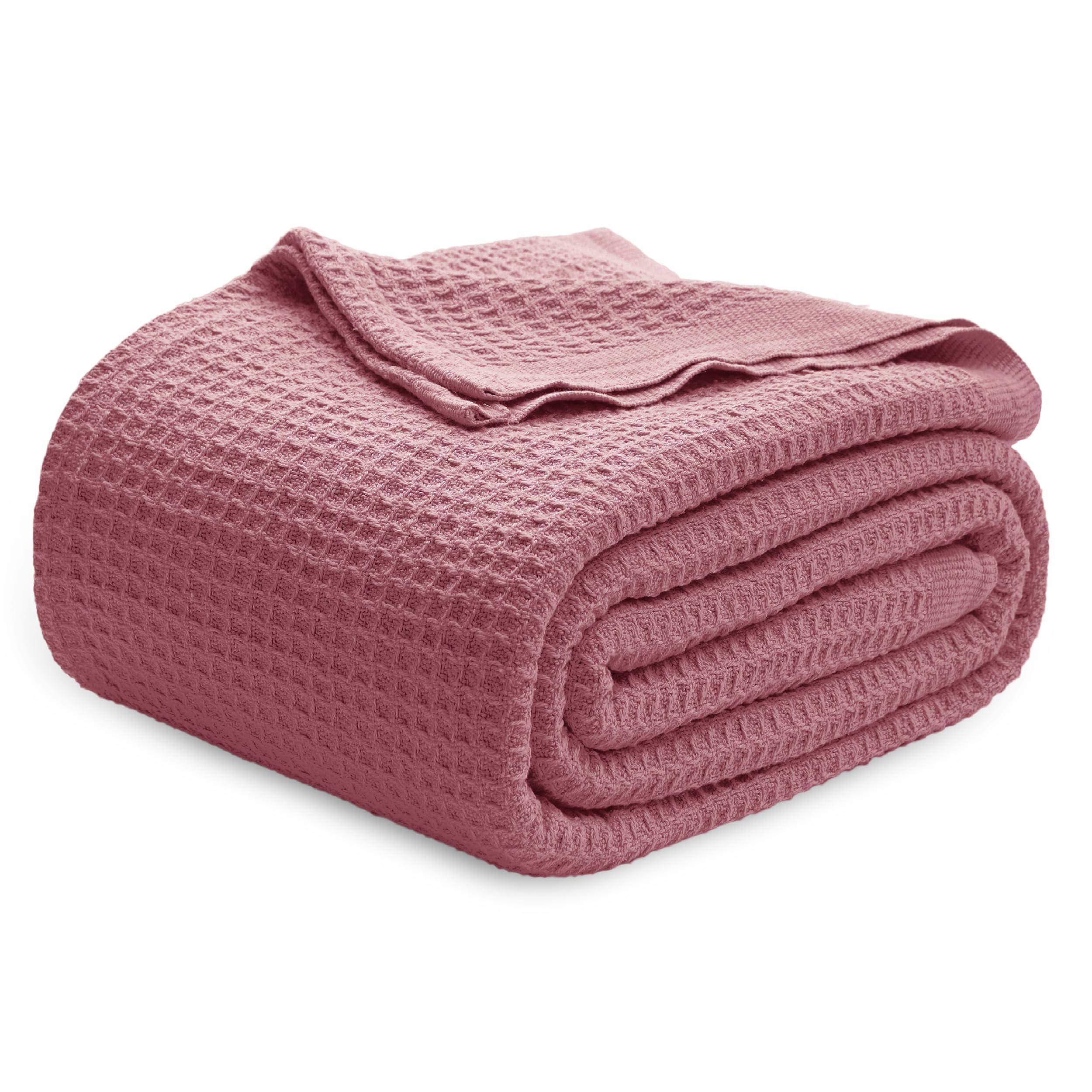 Manta Para Cama, 100% Algodón, Tamaño Queen, Tejido Gofrado, Rosa - Venta Internacional.