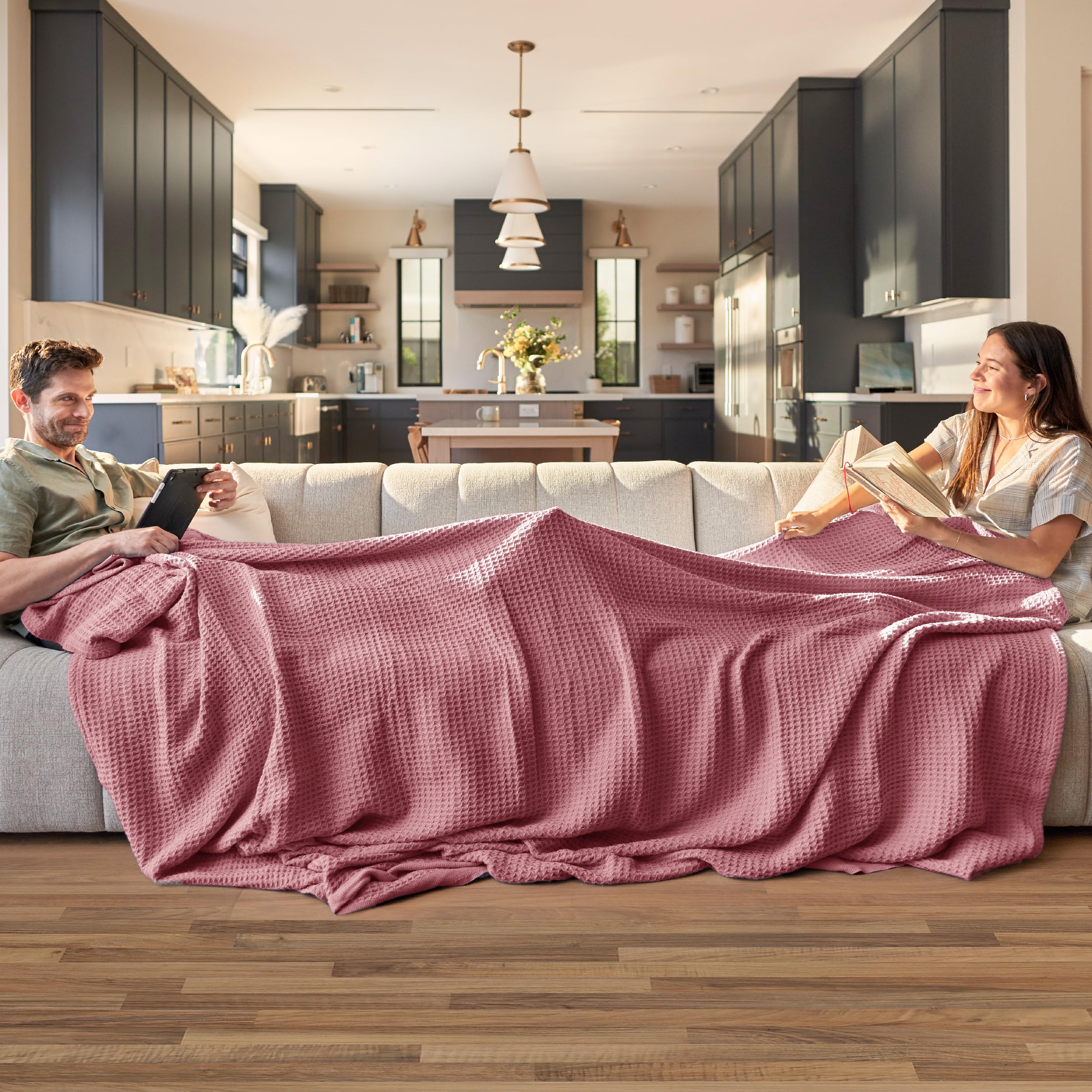 Foto 2 | Manta Para Cama, 100% Algodón, Tamaño Queen, Tejido Gofrado, Rosa - Venta Internacional.