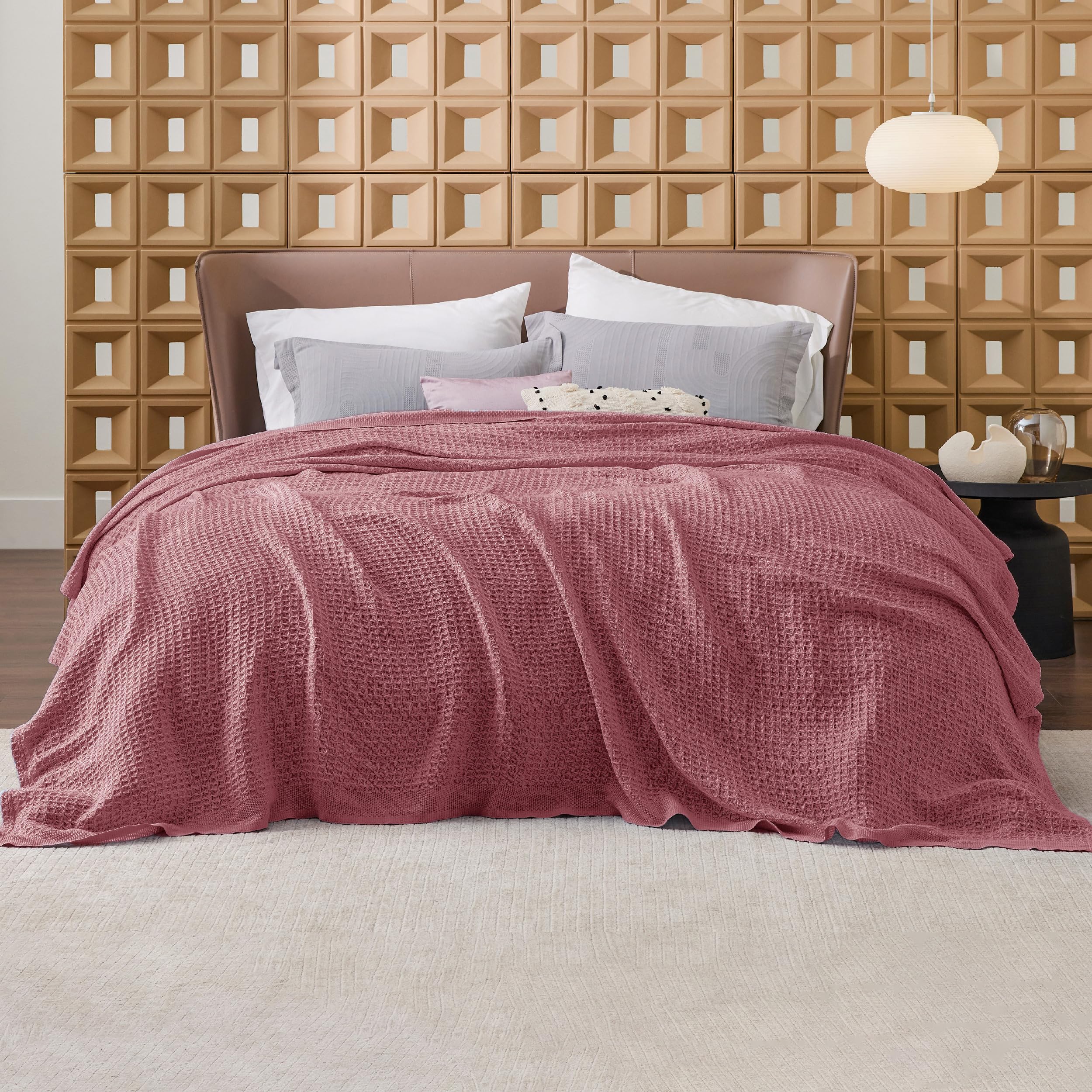 Foto 4 pulgar | Manta Para Cama, 100% Algodón, Tamaño Queen, Tejido Gofrado, Rosa - Venta Internacional.