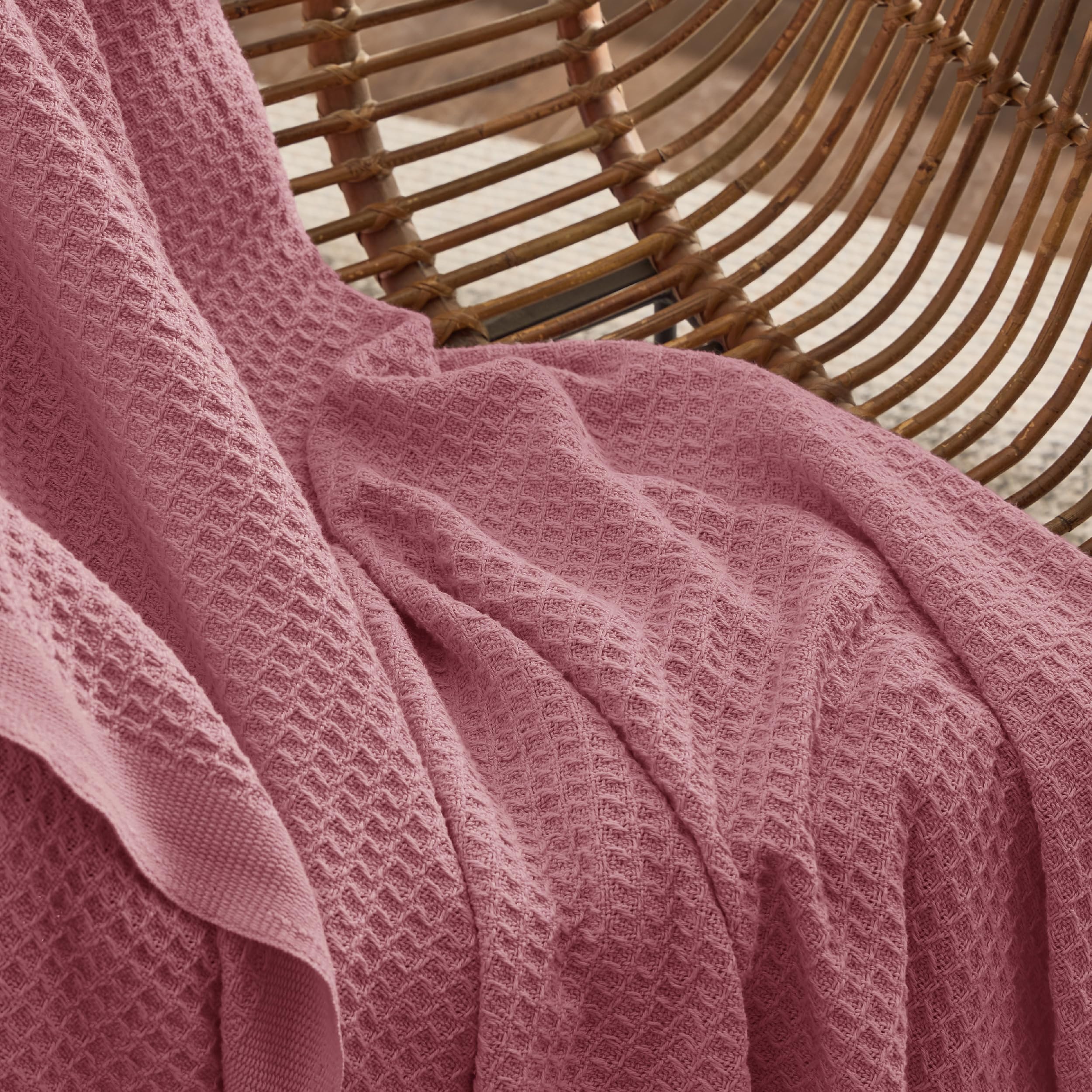 Foto 5 pulgar | Manta Para Cama, 100% Algodón, Tamaño Queen, Tejido Gofrado, Rosa - Venta Internacional.