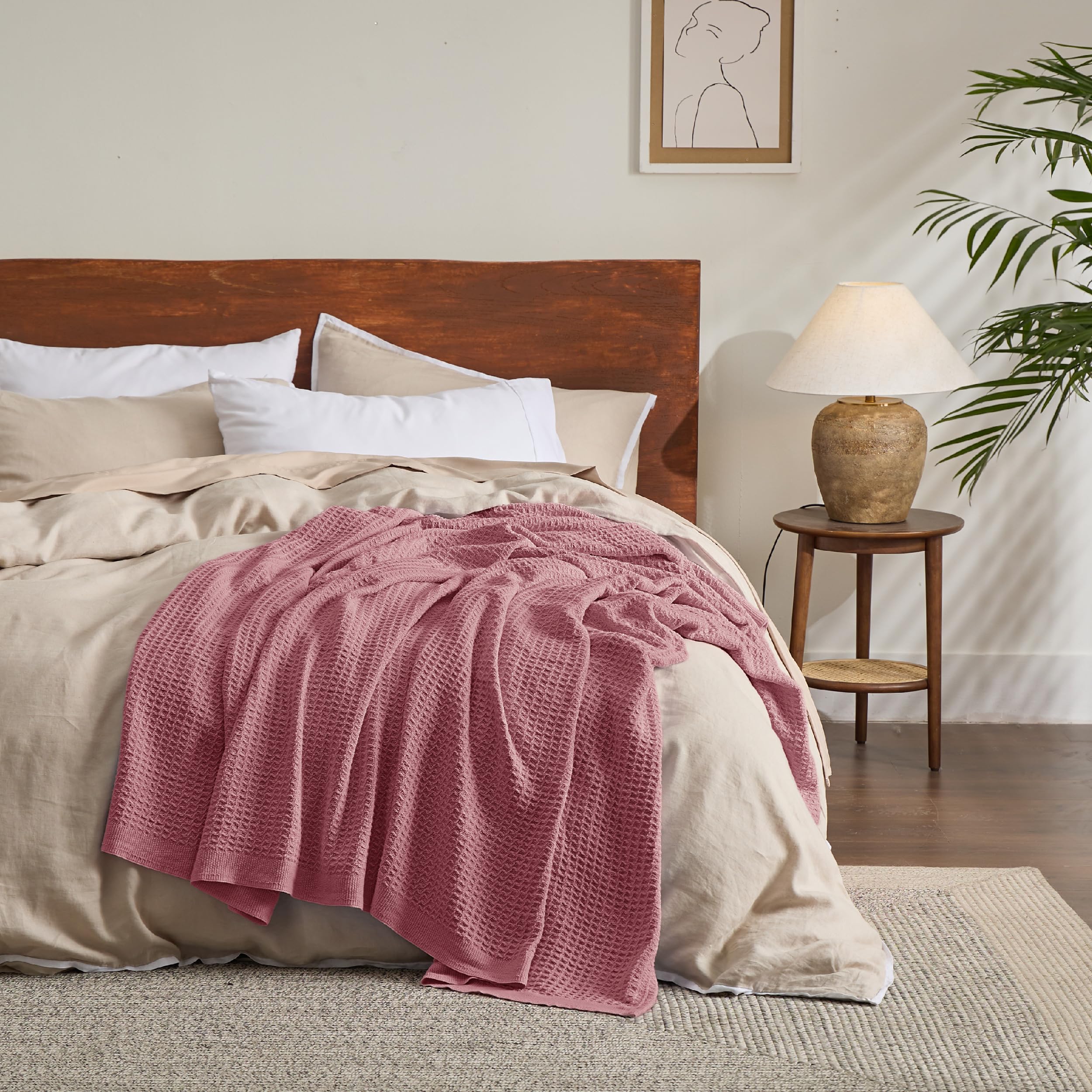 Foto 8 pulgar | Manta Para Cama, 100% Algodón, Tamaño Queen, Tejido Gofrado, Rosa - Venta Internacional.