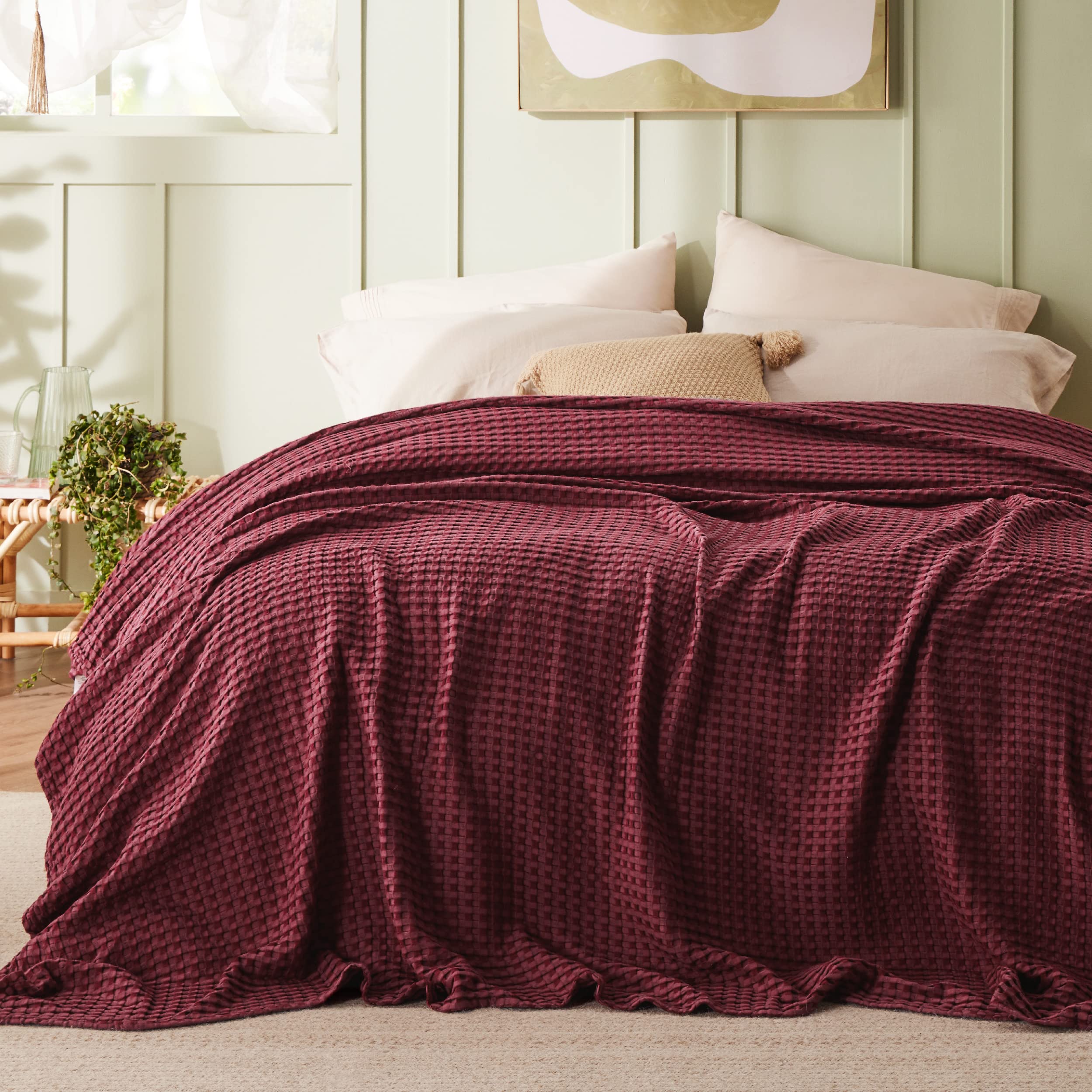 Foto 2 | Manta Bedsure Cooling De Algodón Con Forma De Gofre, Tamaño Queen, Color Burdeos - Venta Internacional.