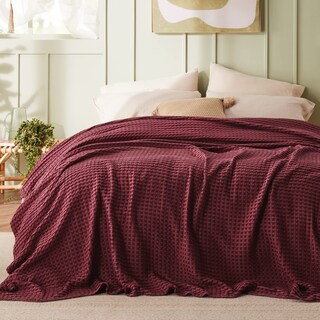 Foto 2 | Manta Bedsure Cooling De Algodón Con Forma De Gofre, Tamaño Queen, Color Burdeos - Venta Internacional.