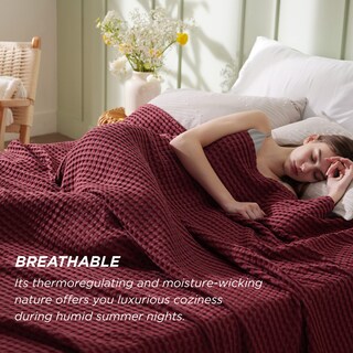 Foto 5 | Manta Bedsure Cooling De Algodón Con Forma De Gofre, Tamaño Queen, Color Burdeos - Venta Internacional.