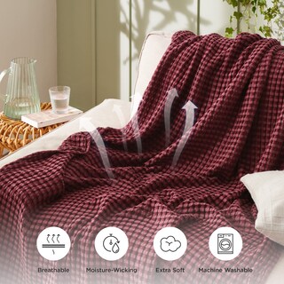 Foto 6 | Manta Bedsure Cooling De Algodón Con Forma De Gofre, Tamaño Queen, Color Burdeos - Venta Internacional.