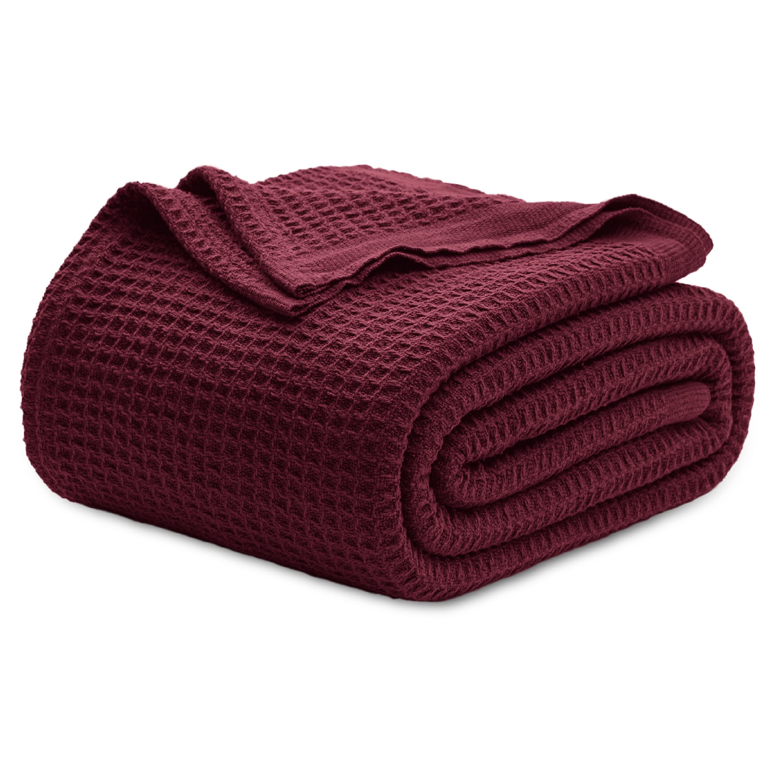 Manta Bedsure, 100% Algodón, Tejido Gofrado, Tamaño Queen, Rojo Burdeos - Venta Internacional.