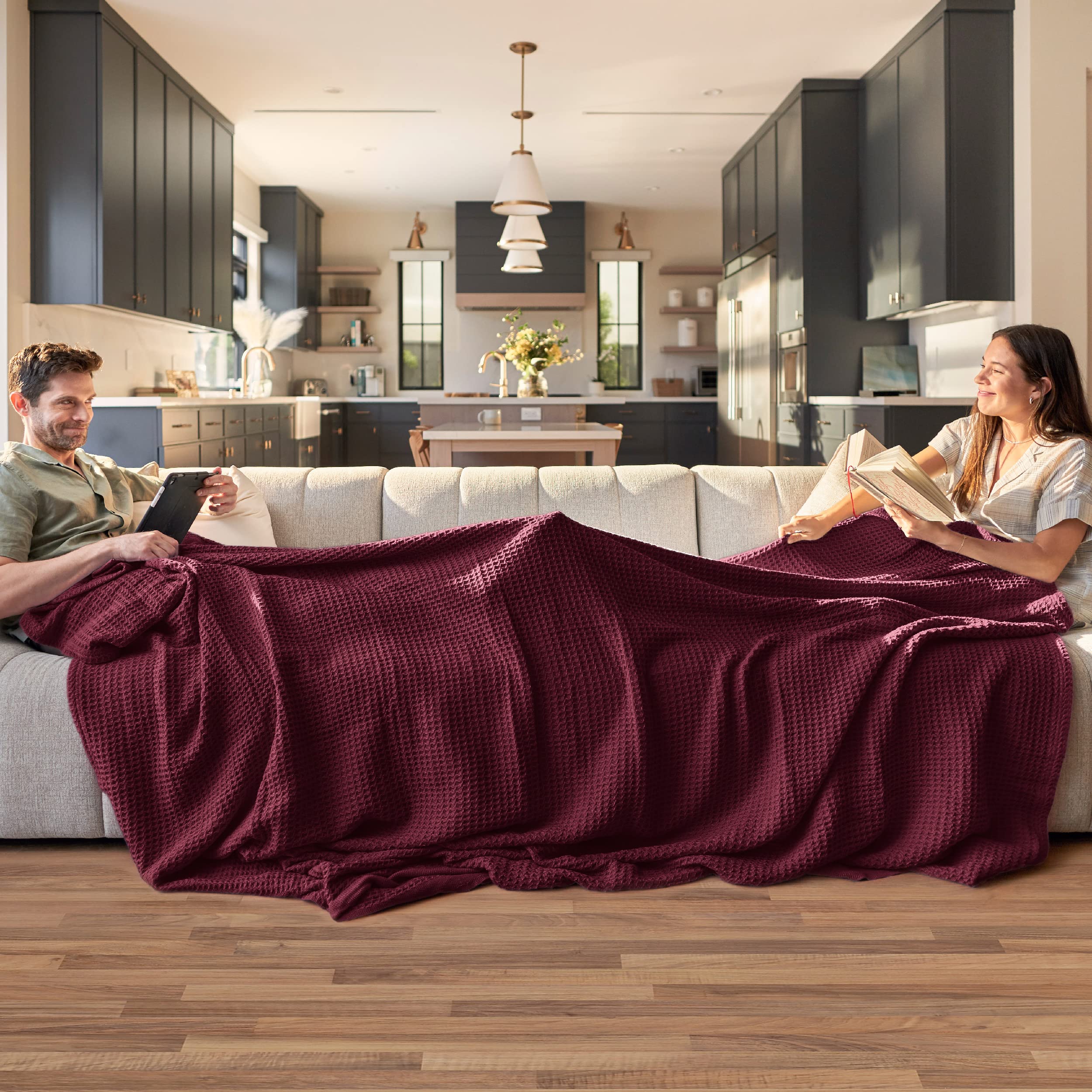 Foto 2 | Manta Bedsure, 100% Algodón, Tejido Gofrado, Tamaño Queen, Rojo Burdeos - Venta Internacional.