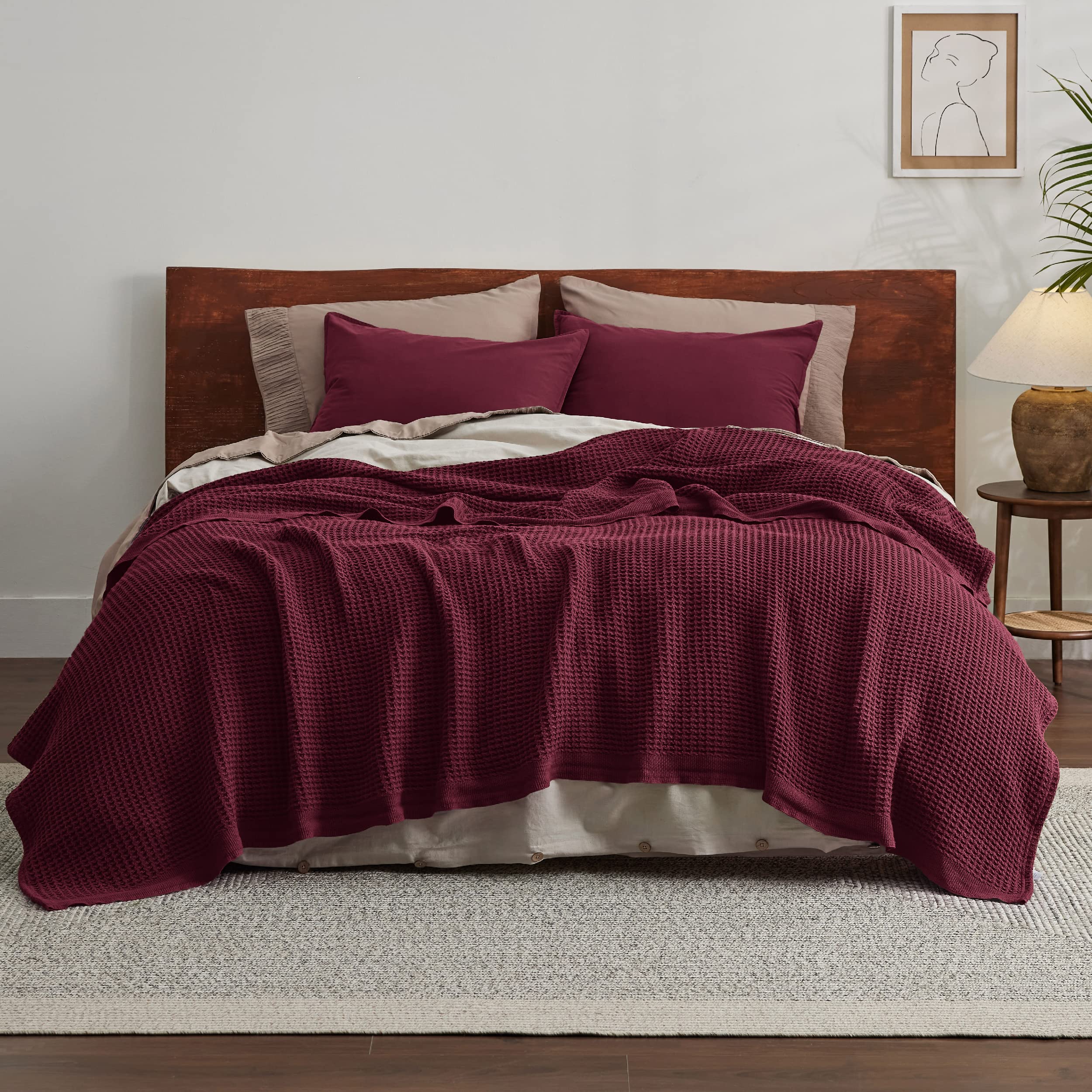 Foto 4 pulgar | Manta Bedsure, 100% Algodón, Tejido Gofrado, Tamaño Queen, Rojo Burdeos - Venta Internacional.