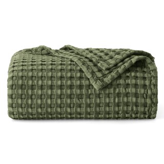 Foto 1 | Manta De Cama Refrescante De Algodón Con Tejido De Gofres, Color Verde - Venta Internacional.