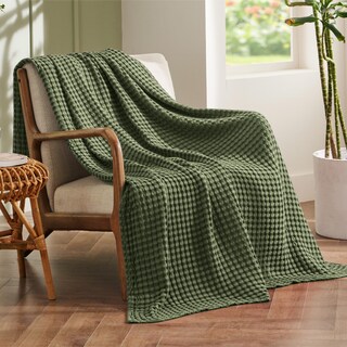 Foto 2 | Manta De Cama Refrescante De Algodón Con Tejido De Gofres, Color Verde - Venta Internacional.