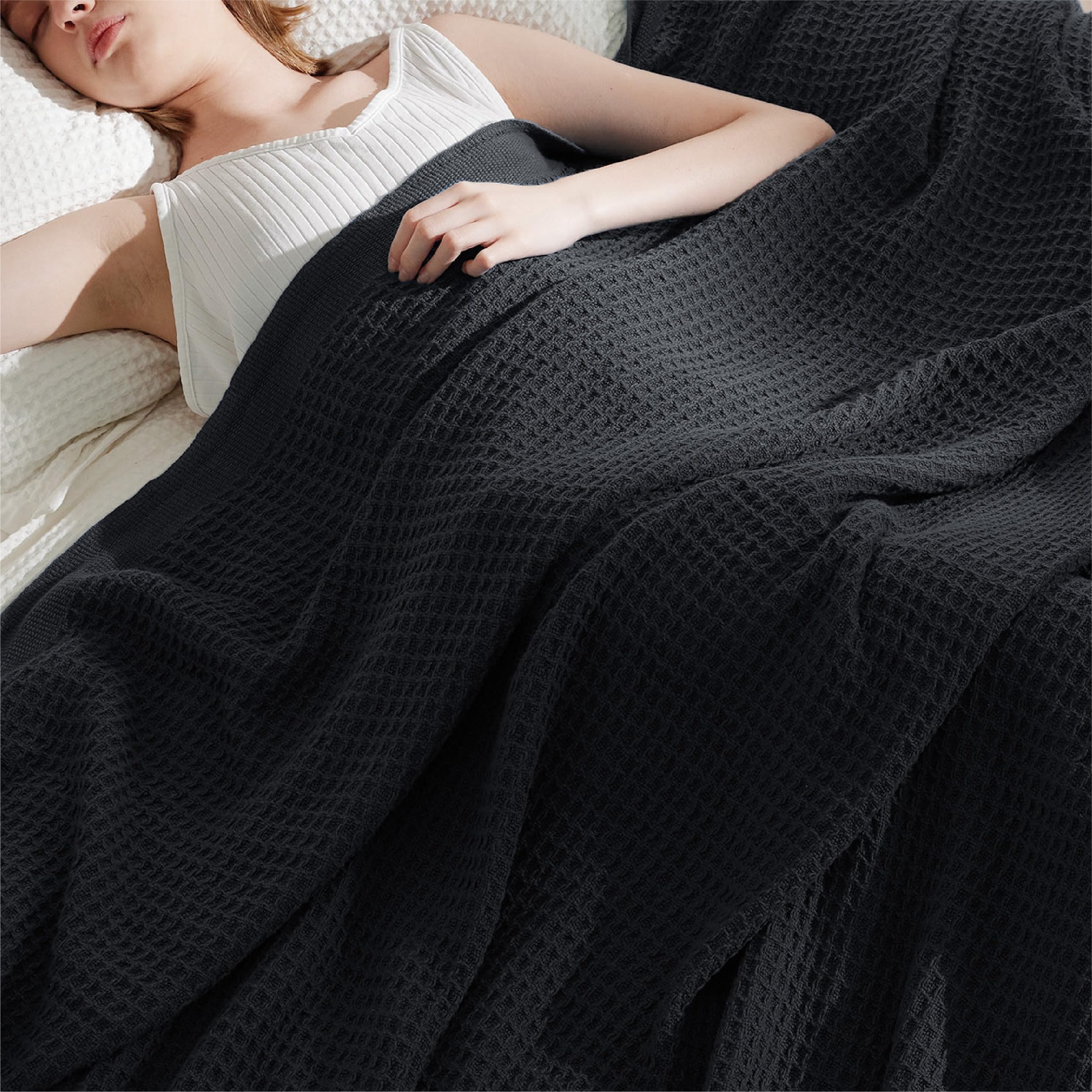 Foto 3 pulgar | Manta Para Cama, 100% Algodón, Doble, Talla Xl, Tejido Gofrado, Color Negro - Venta Internacional.