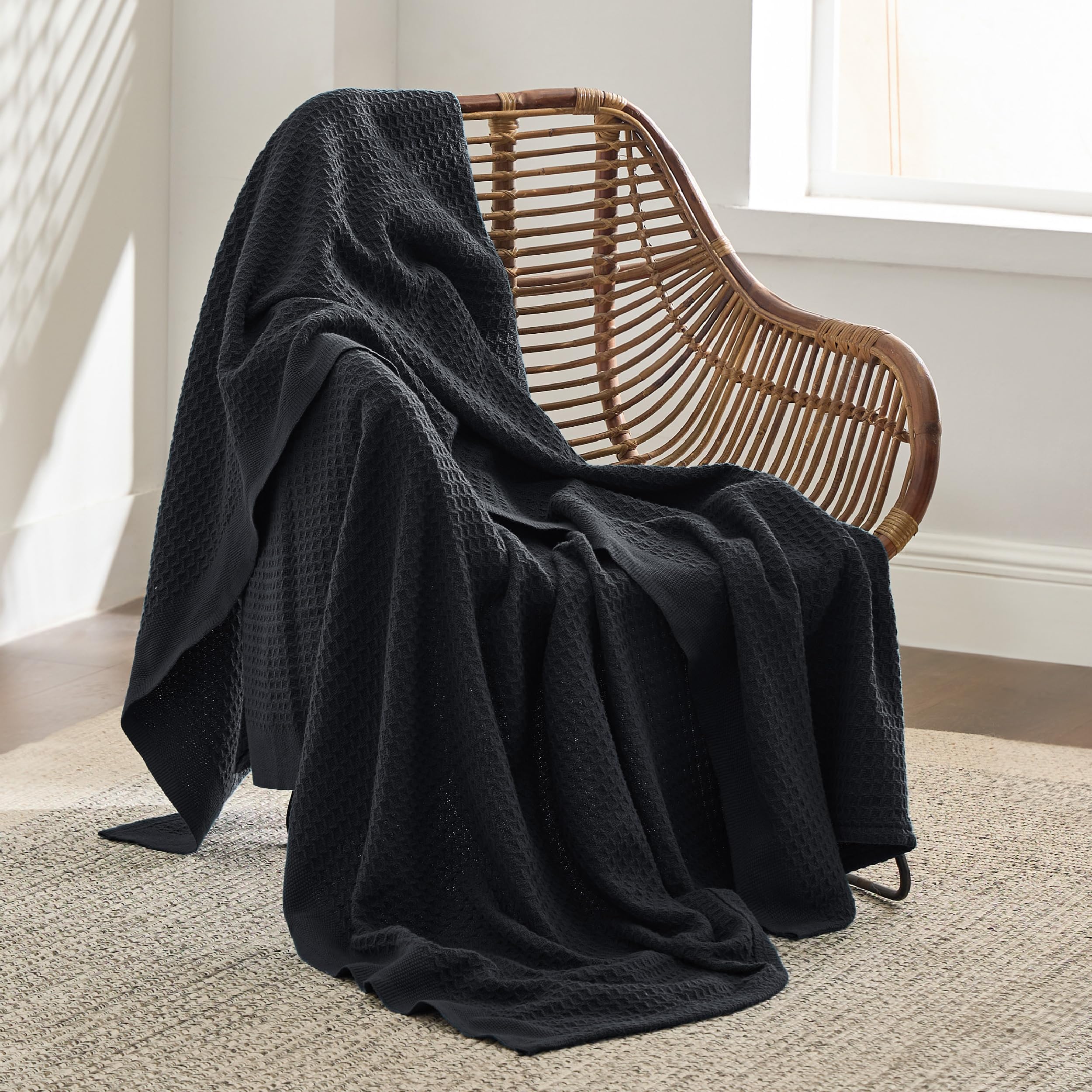 Foto 4 pulgar | Manta Para Cama, 100% Algodón, Doble, Talla Xl, Tejido Gofrado, Color Negro - Venta Internacional.