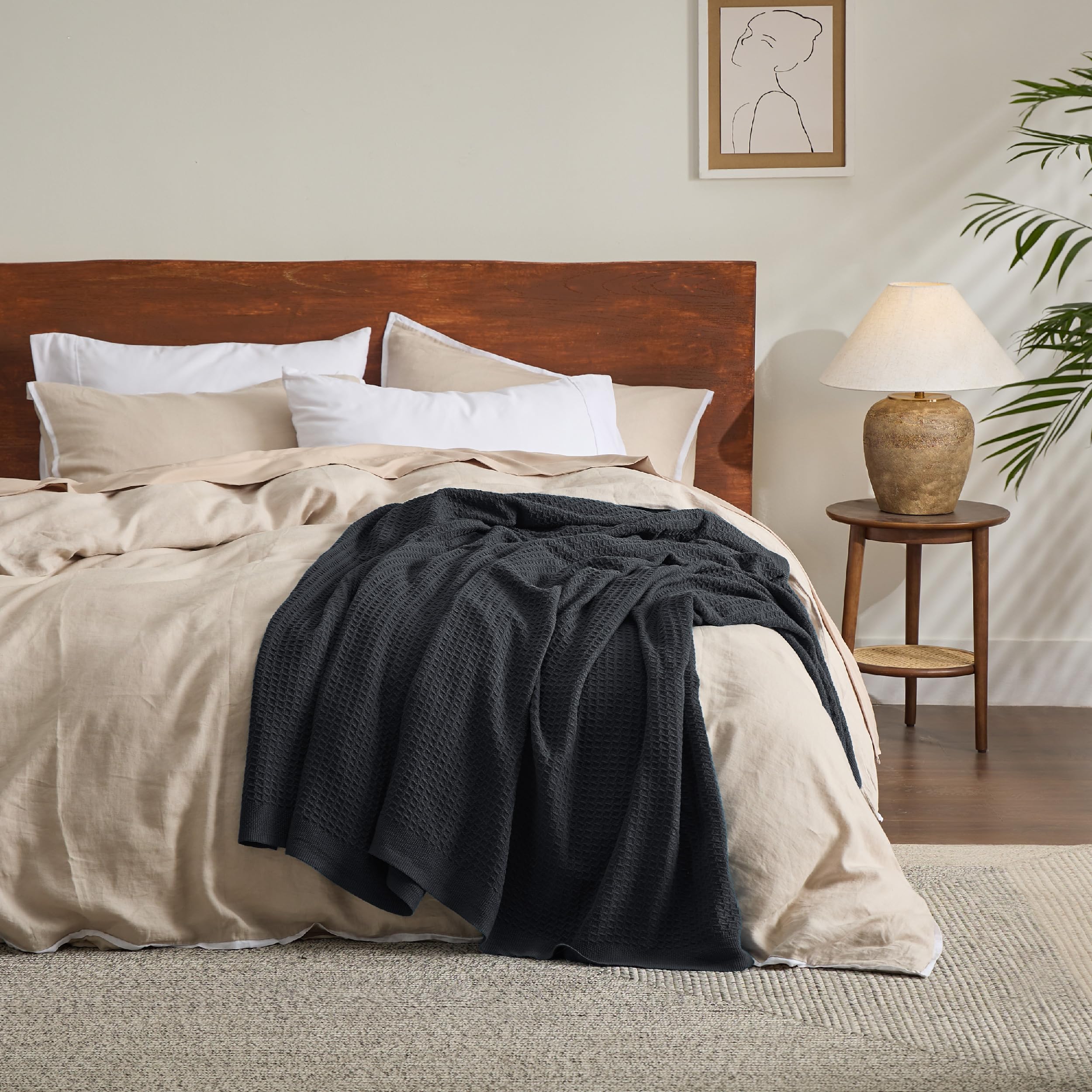 Foto 8 pulgar | Manta Para Cama, 100% Algodón, Doble, Talla Xl, Tejido Gofrado, Color Negro - Venta Internacional.