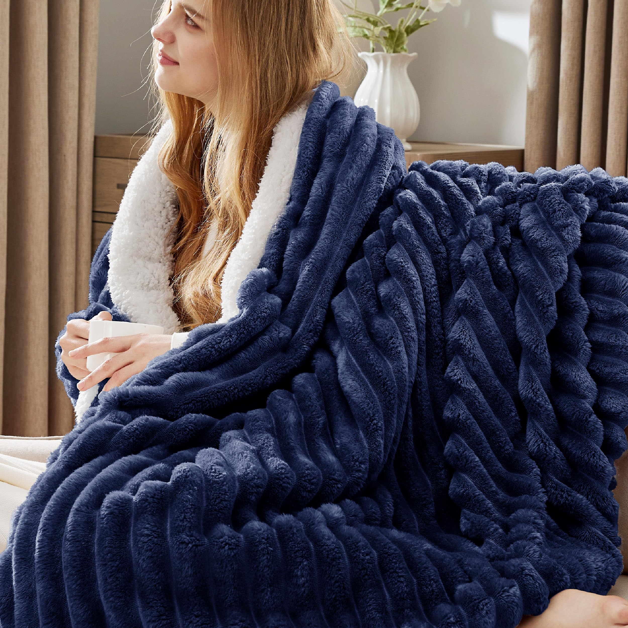 Foto 3 pulgar | Manta Bedsure Sherpa Para Cama Doble, 150 X 200 Cm, Color Azul Marino - Venta Internacional.