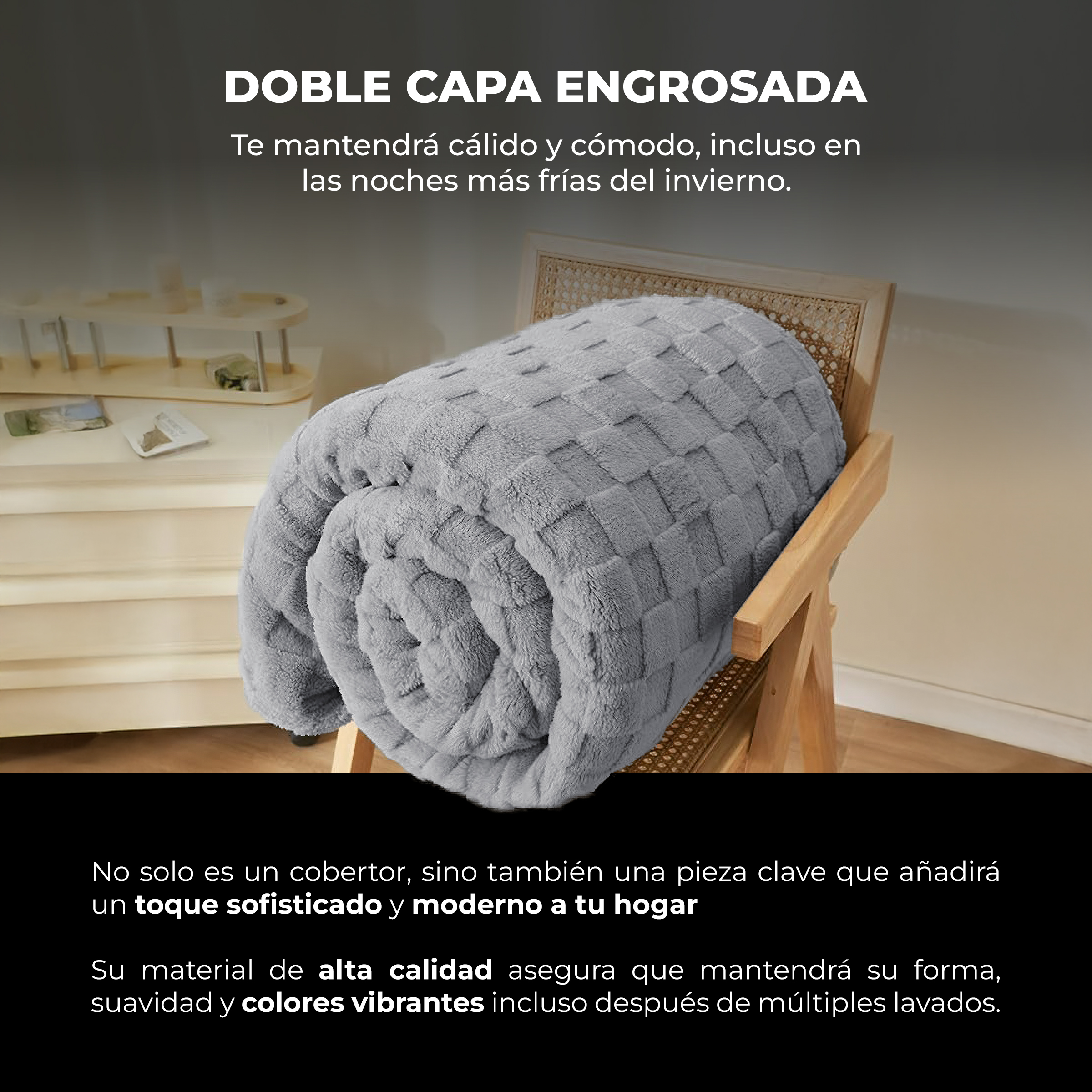 Foto 6 pulgar | Cobertor Cobija Squares Yellow Mellow King Size Suave con Relieve Ligera Tamaño 230x200cm Gris