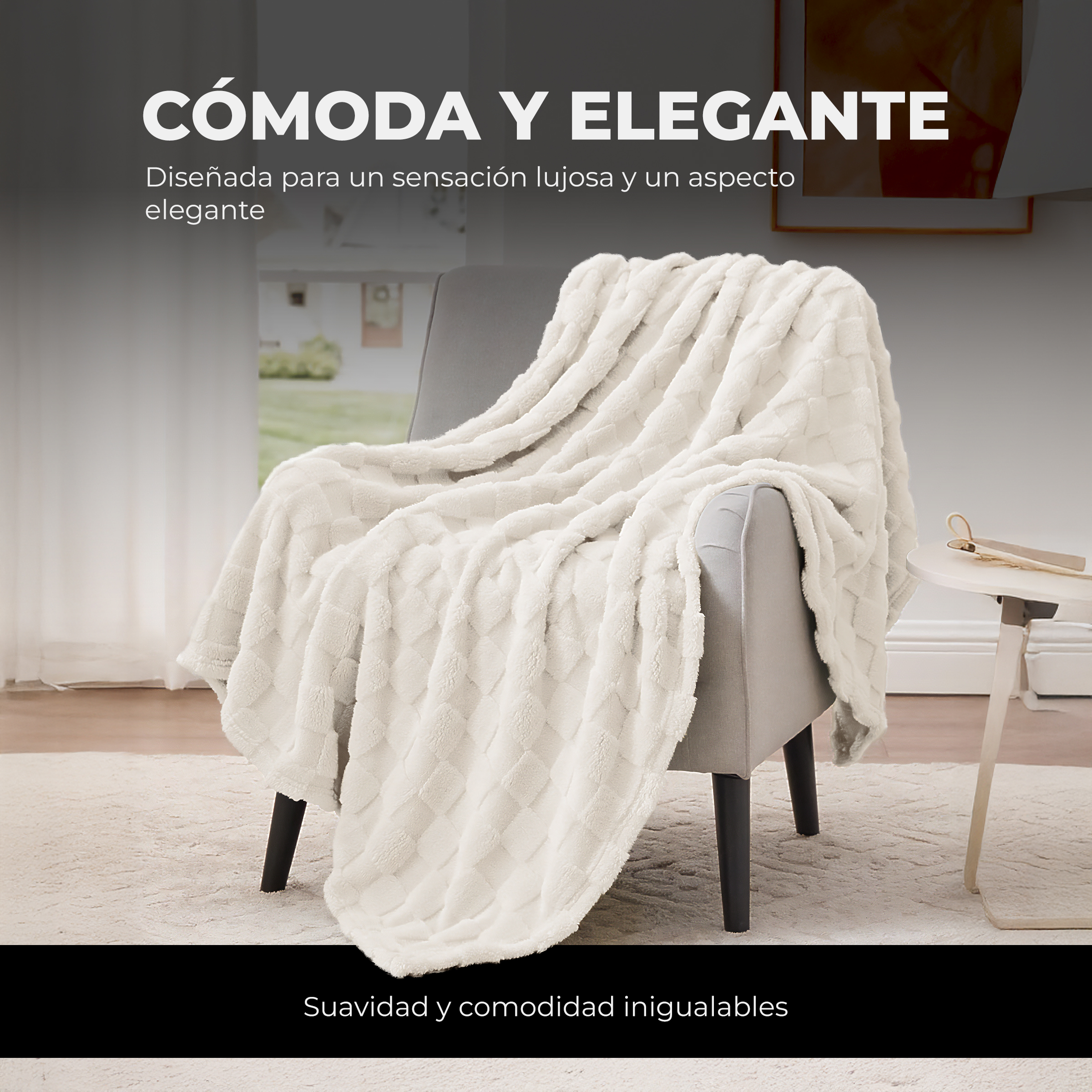 Foto 3 pulgar | Cobertor Cobija Squares Yellow Mellow Matrimonial Suave con Relieve Ligera Tamaño 200x150cm Blanco