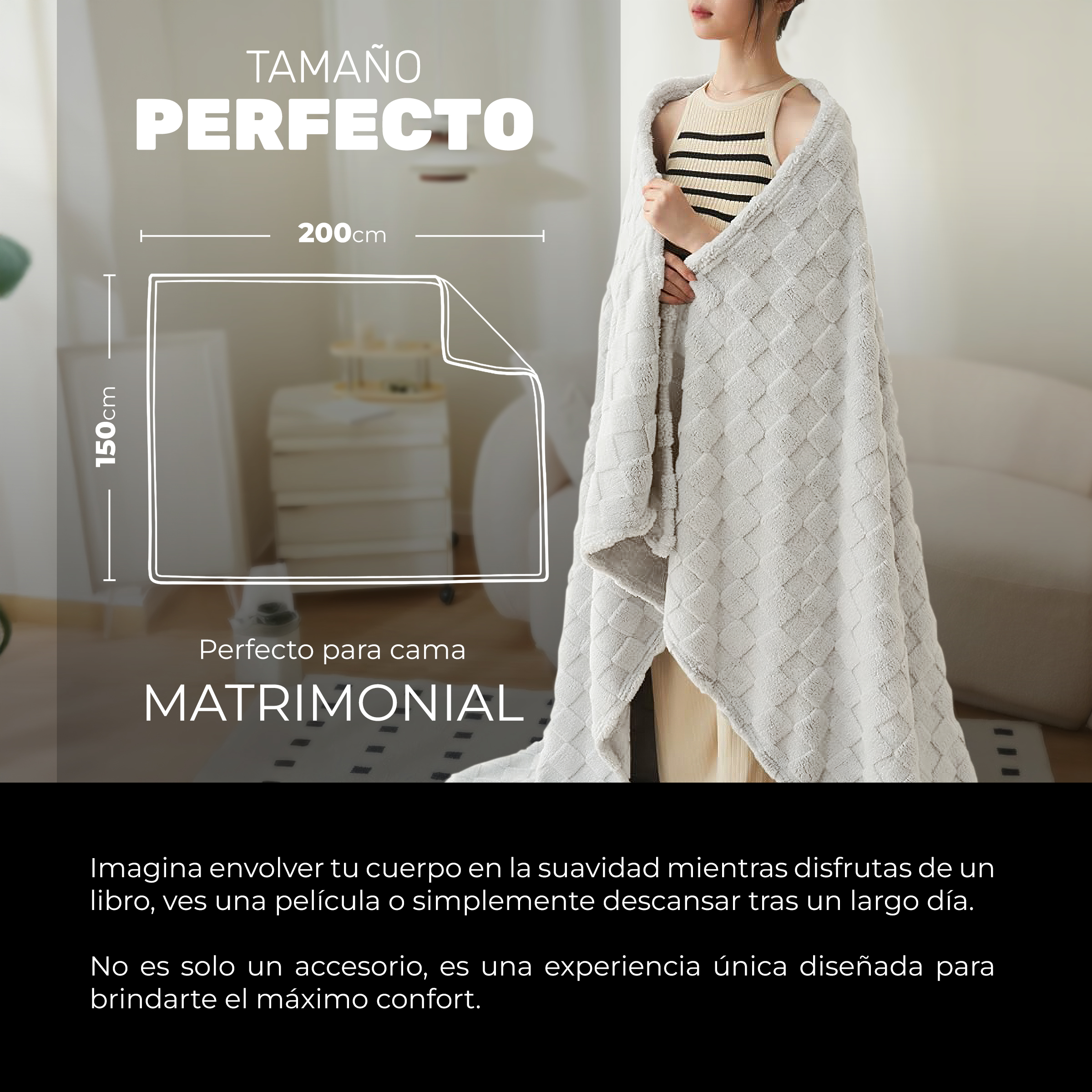 Foto 5 pulgar | Cobertor Cobija Squares Yellow Mellow Matrimonial Suave con Relieve Ligera Tamaño 200x150cm Blanco
