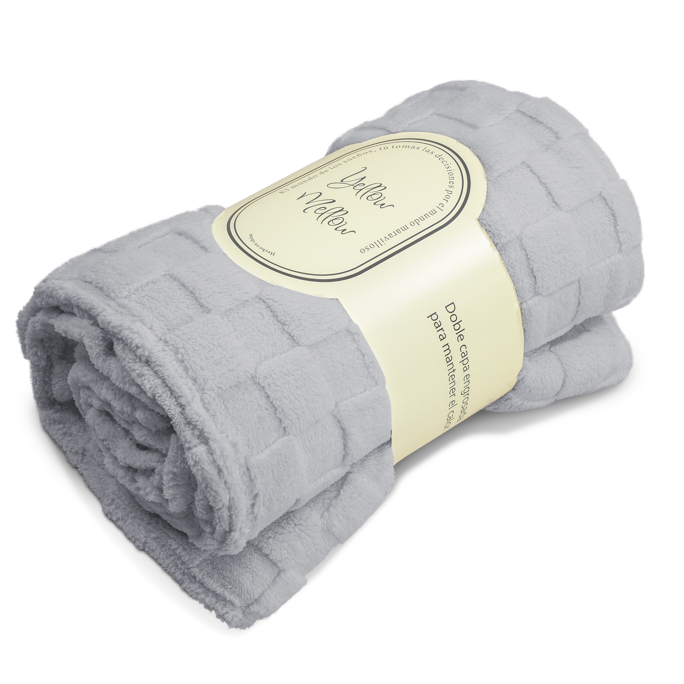 Cobertor Cobija Squares Yellow Mellow Matrimonial Suave con Relieve Ligera Tamaño 200x150cm Gris