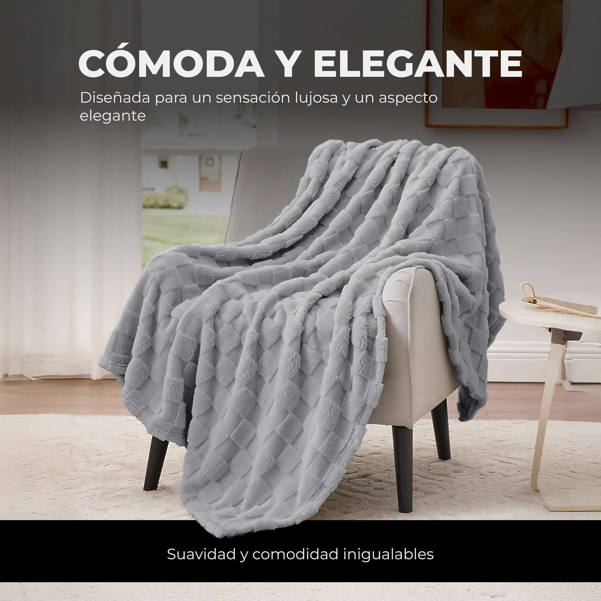 Foto 3 pulgar | Cobertor Cobija Squares Yellow Mellow Matrimonial Suave con Relieve Ligera Tamaño 200x150cm Gris