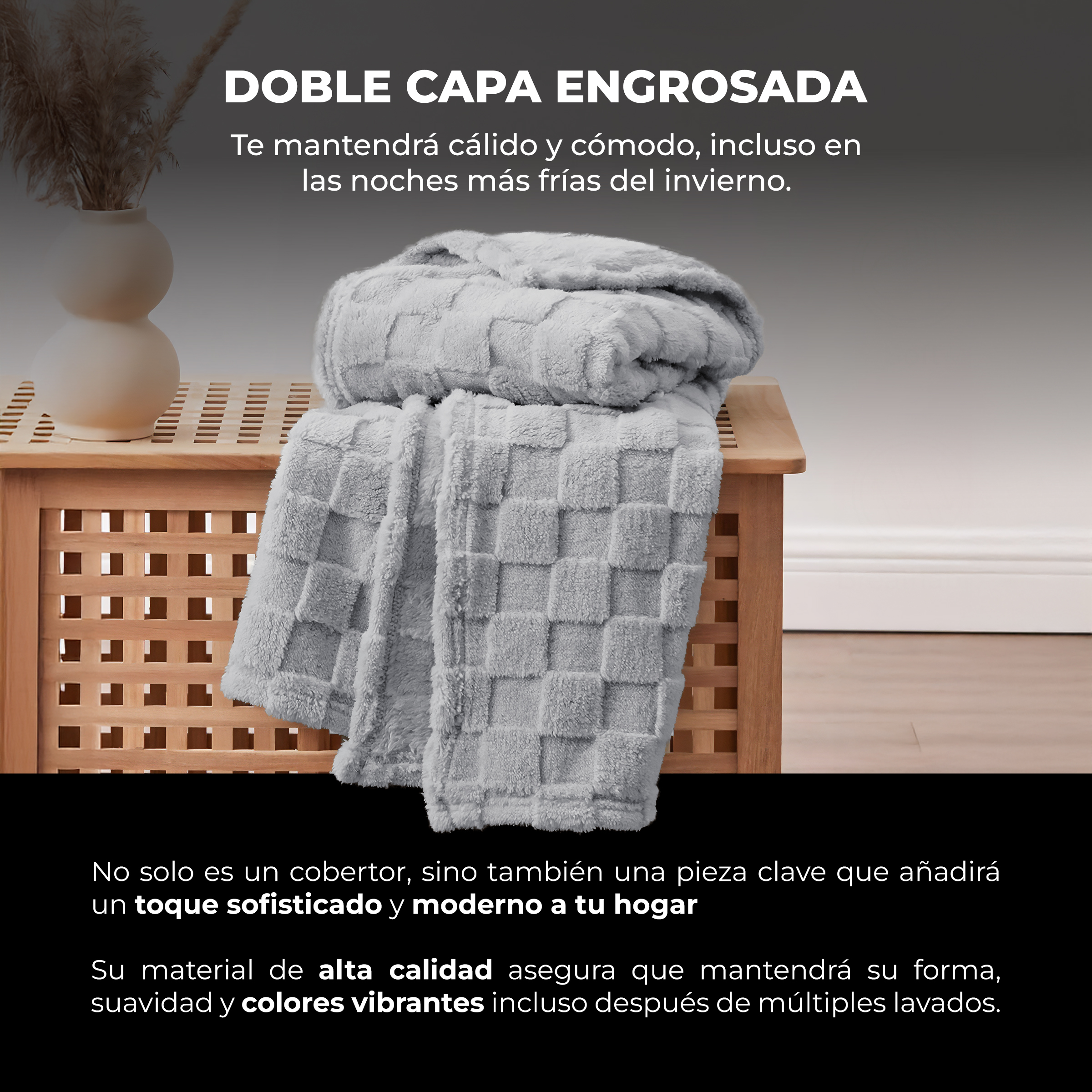 Foto 6 pulgar | Cobertor Cobija Squares Yellow Mellow Matrimonial Suave con Relieve Ligera Tamaño 200x150cm Gris
